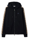 BURBERRY Check Trim Cotton Zip Hoodie Navy