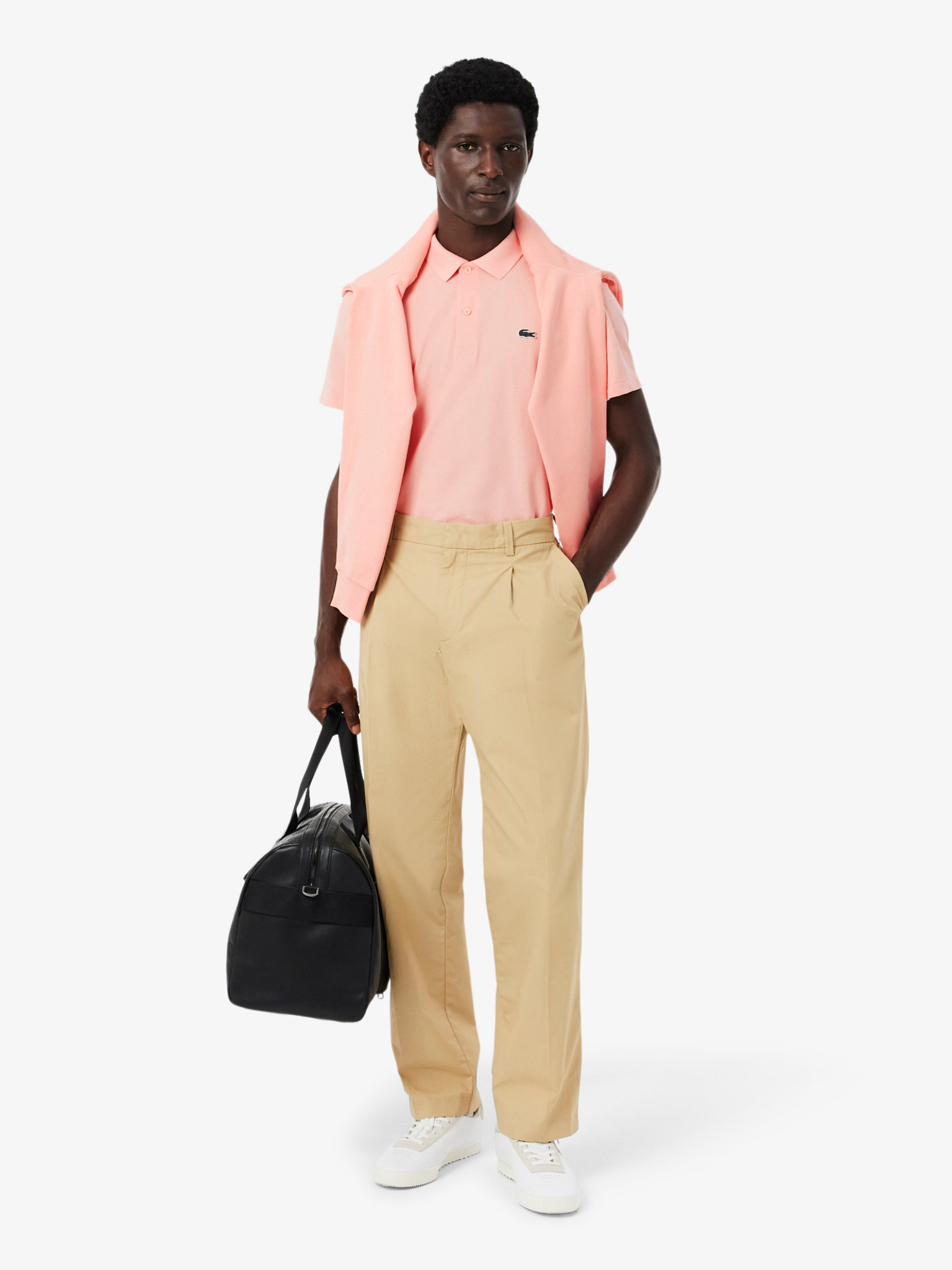 LACOSTE Regular Fit Cotton Blend Polo Shirt Coral Pink