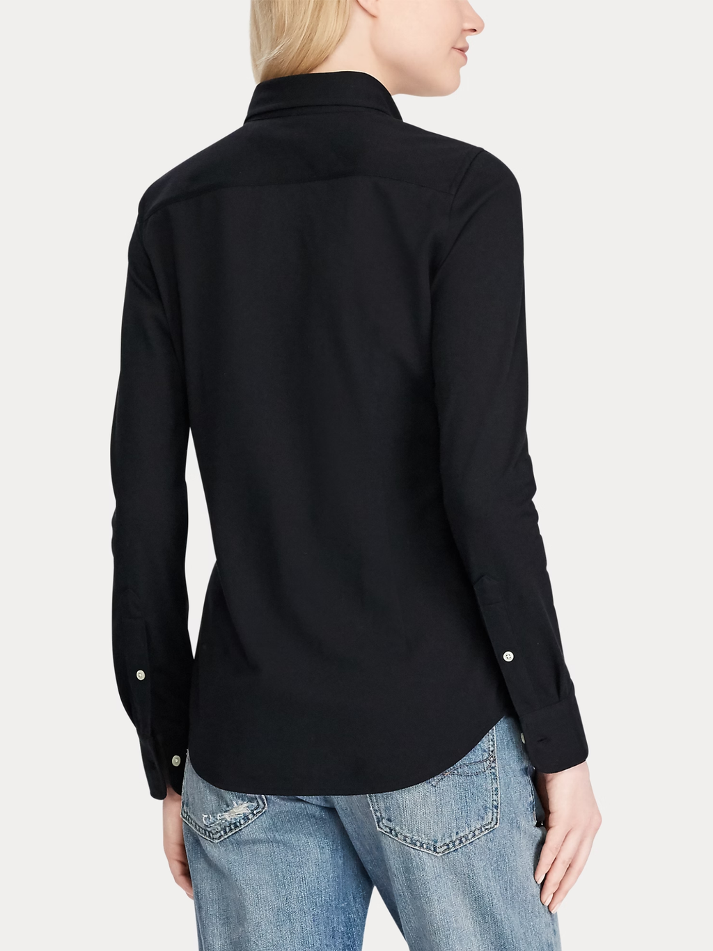RALPH LAUREN WOMEN Slim Fit Knit Cotton Oxford Shirt Polo Black