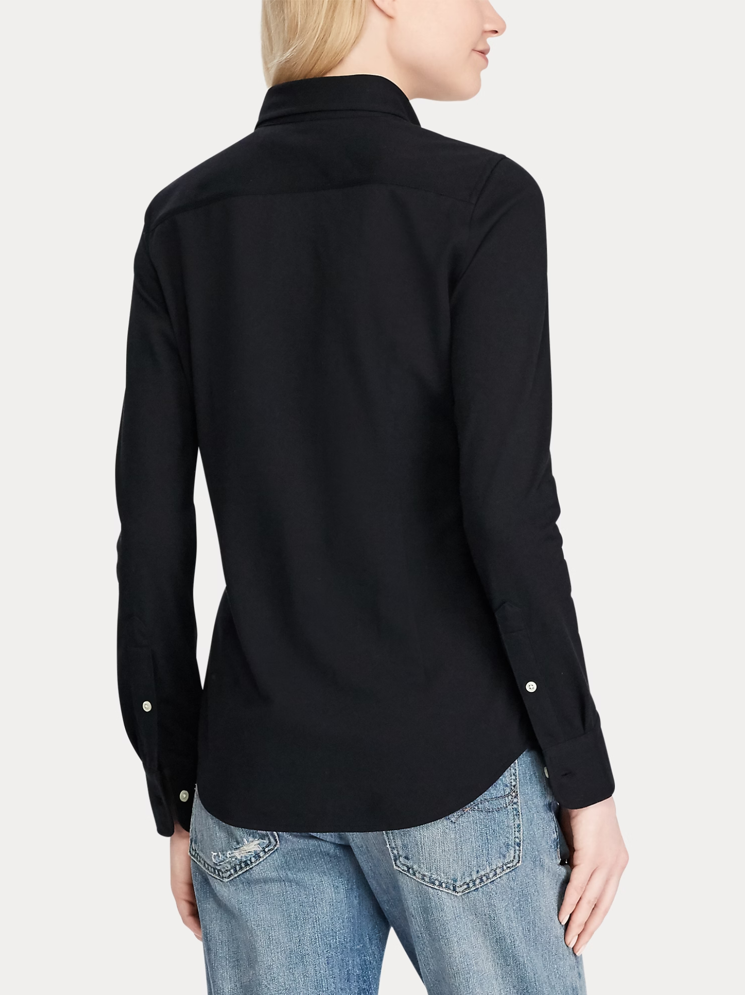 RALPH LAUREN WOMEN Slim Fit Knit Cotton Oxford Shirt Polo Black