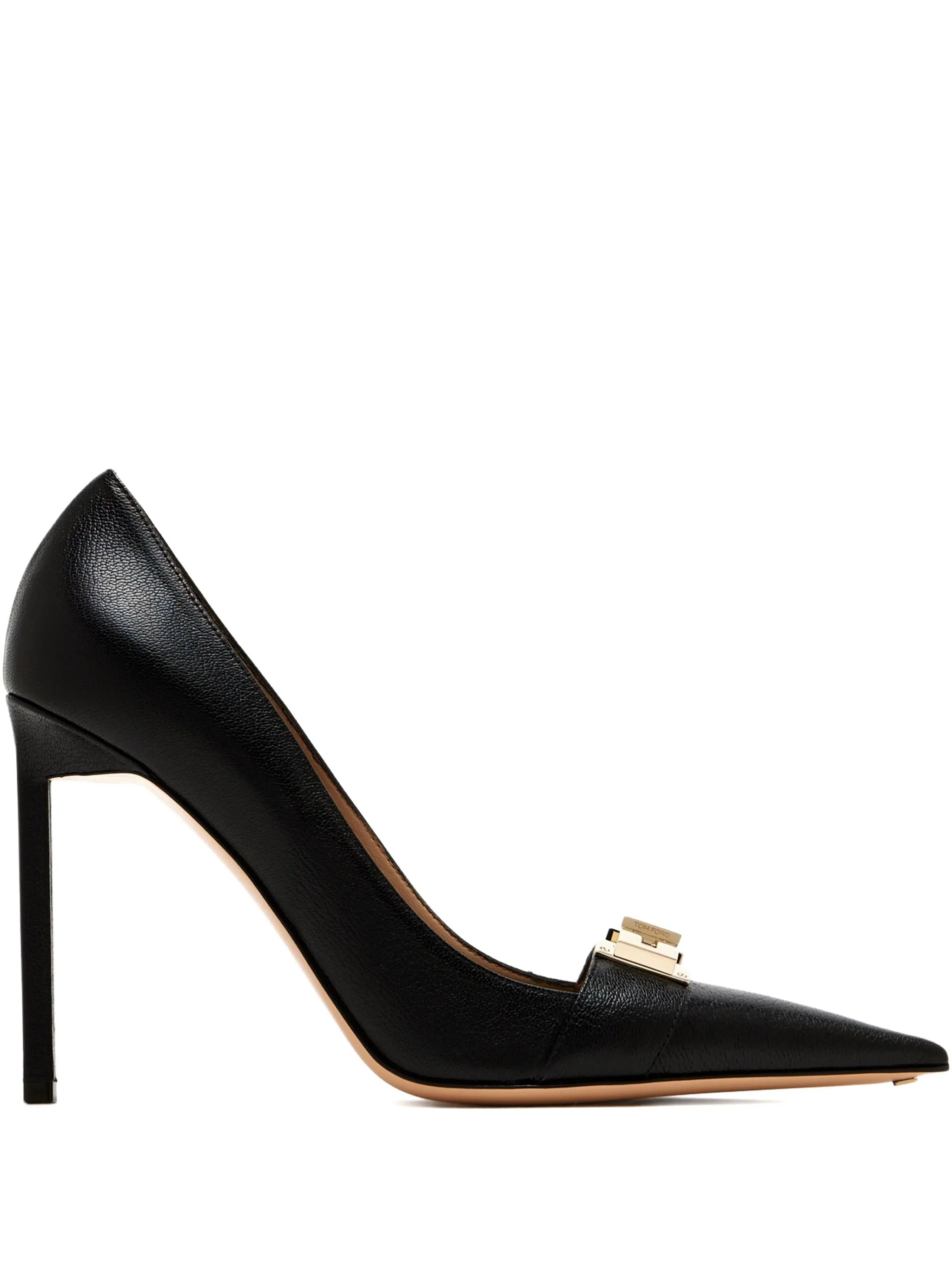TOM FORD WOMEN 105mm T-Latch Pumps Black/Gold