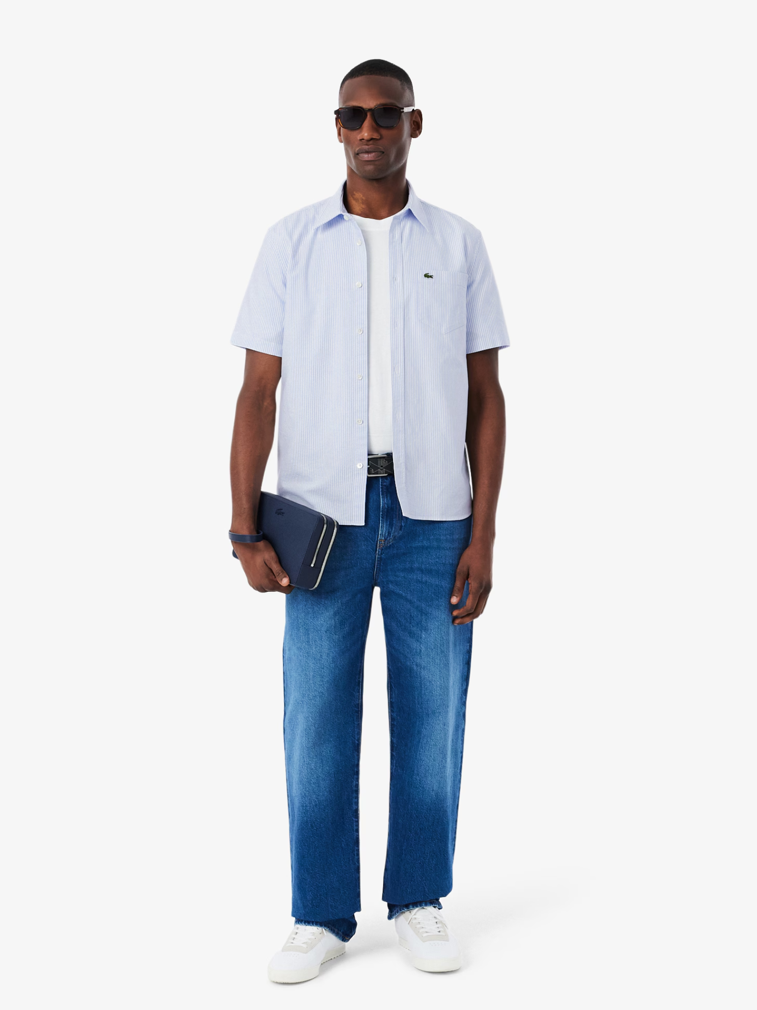 LACOSTE Regular Fit Short Sleeved Oxford Shirt Blue