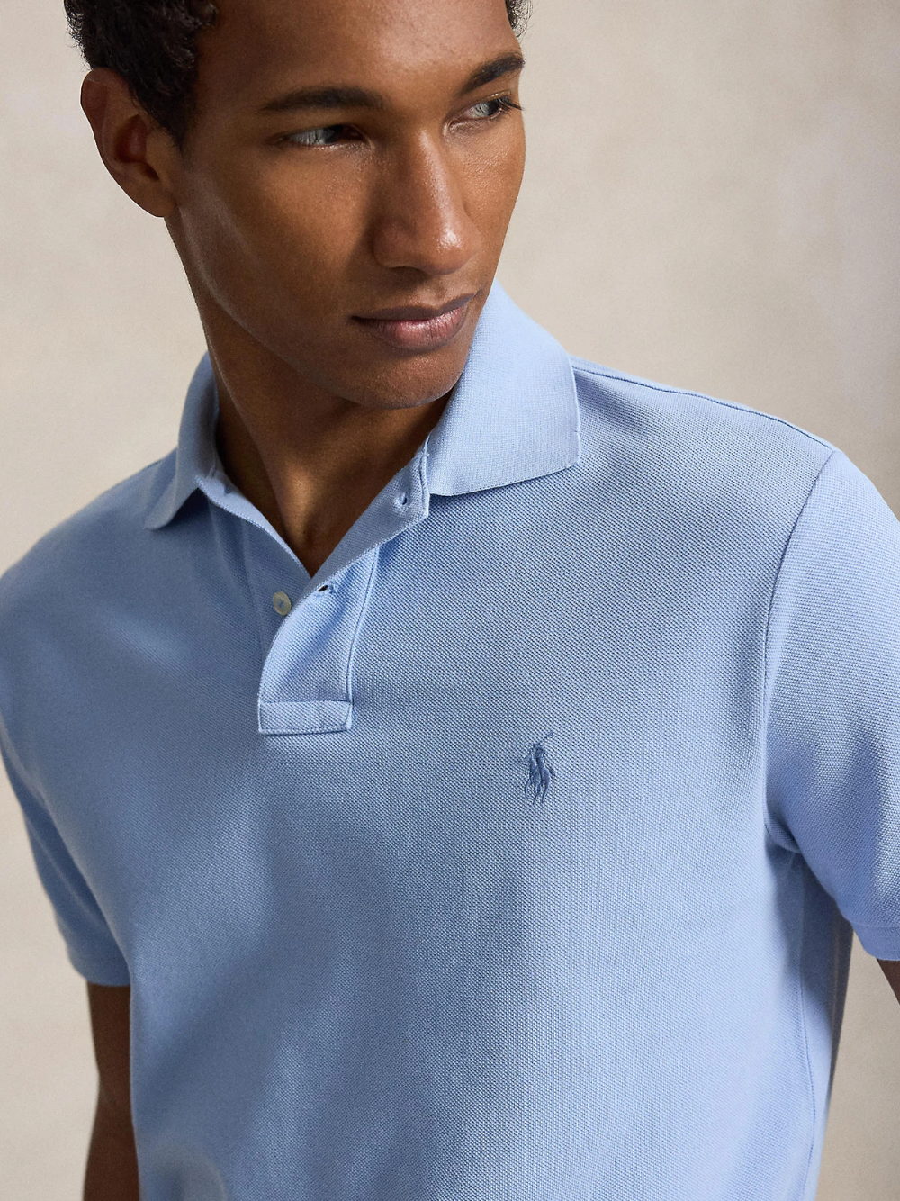 RALPH LAUREN The Iconic Custom Slim Fit Mesh Polo Chambray Blue