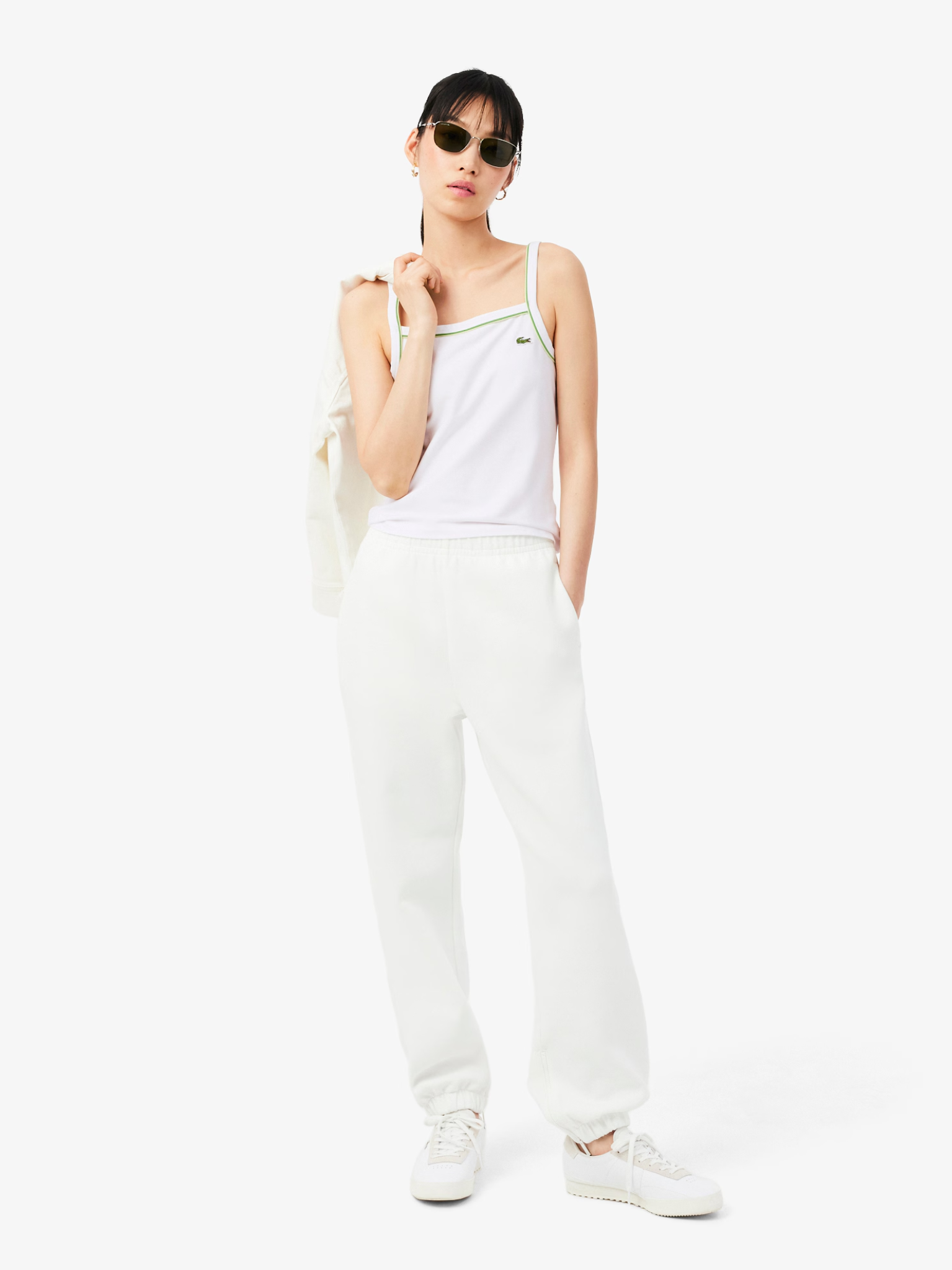 LACOSTE WOMEN Contrast Accent Cotton Tank Top White