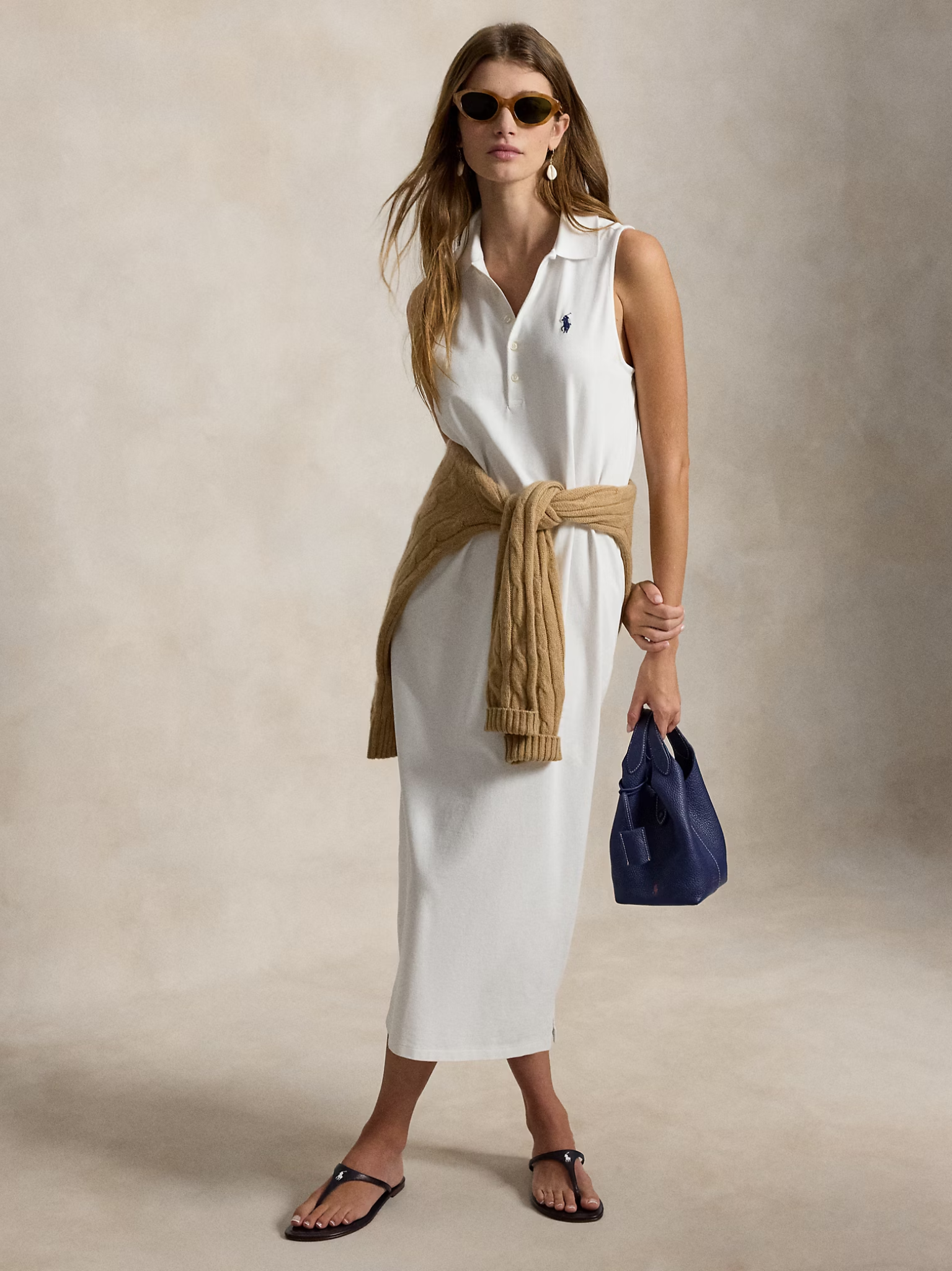 RALPH LAUREN WOMEN Stretch-Cotton Sleeveless Polo Dress White