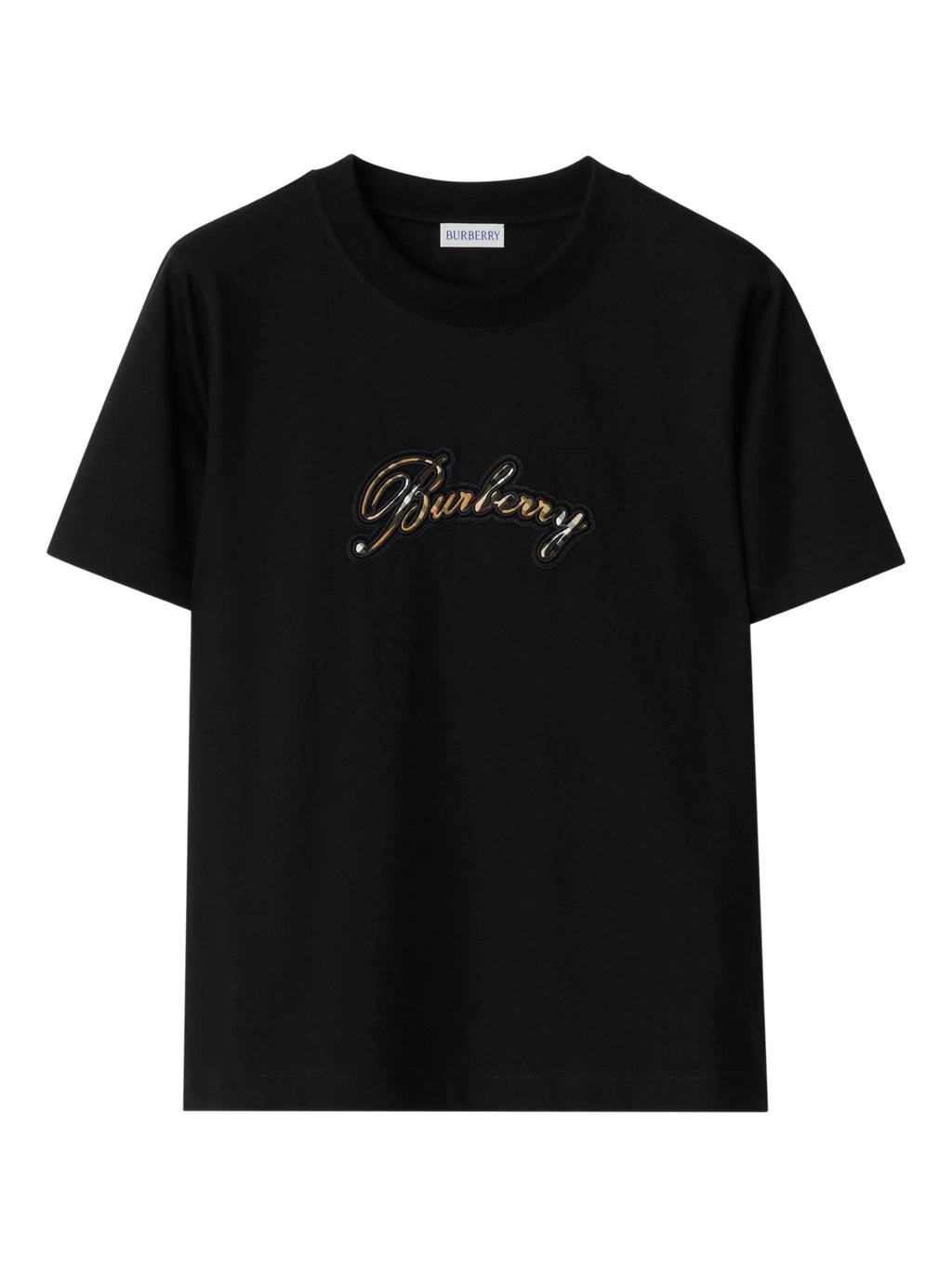BURBERRY WOMEN Check Cursive Logo Cotton T-shirt Black