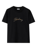 BURBERRY WOMEN Check Cursive Logo Cotton T-shirt Black
