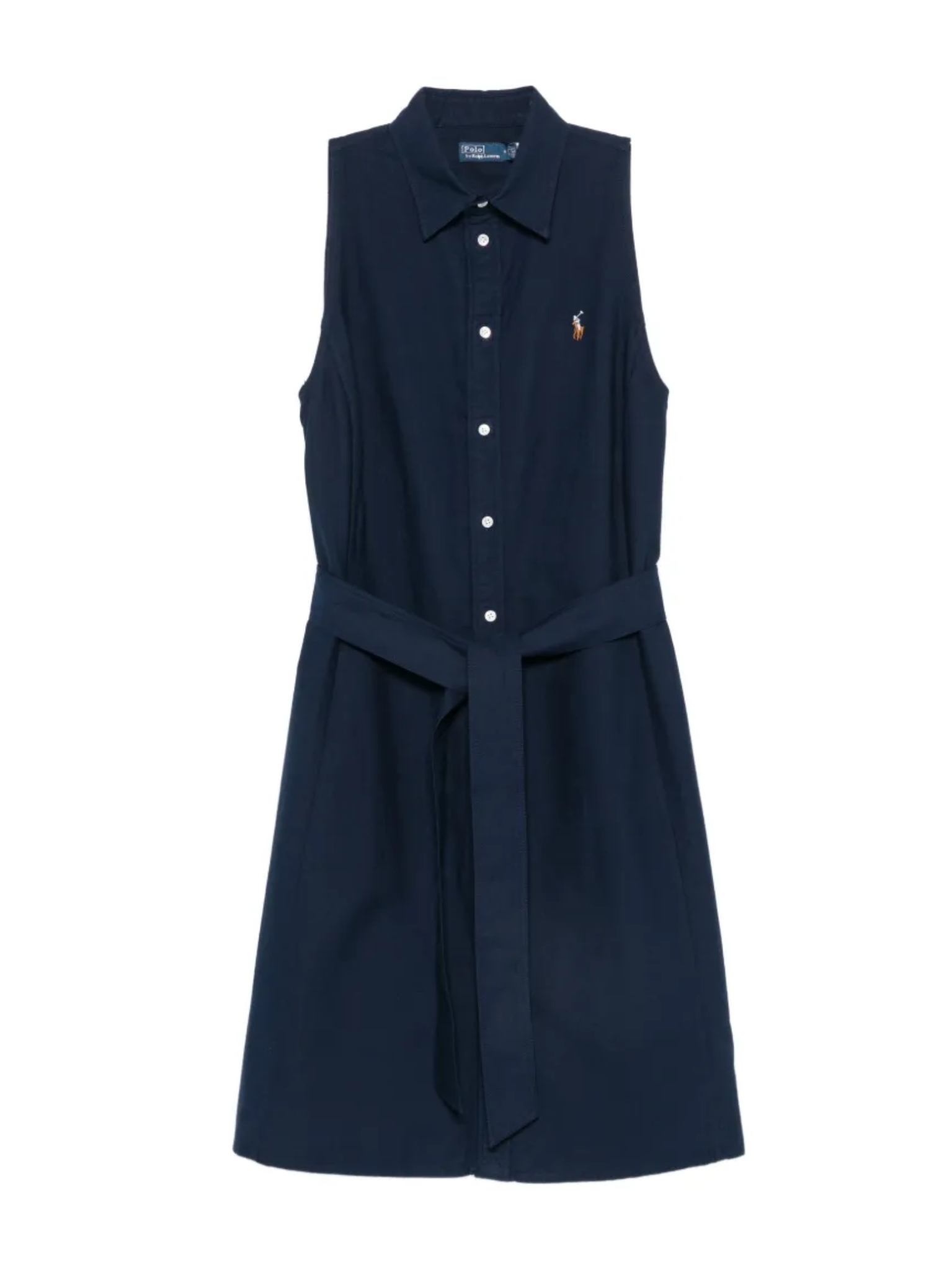 RALPH LAUREN WOMEN Belted Sleeveless Shirt Mini Dress Navy