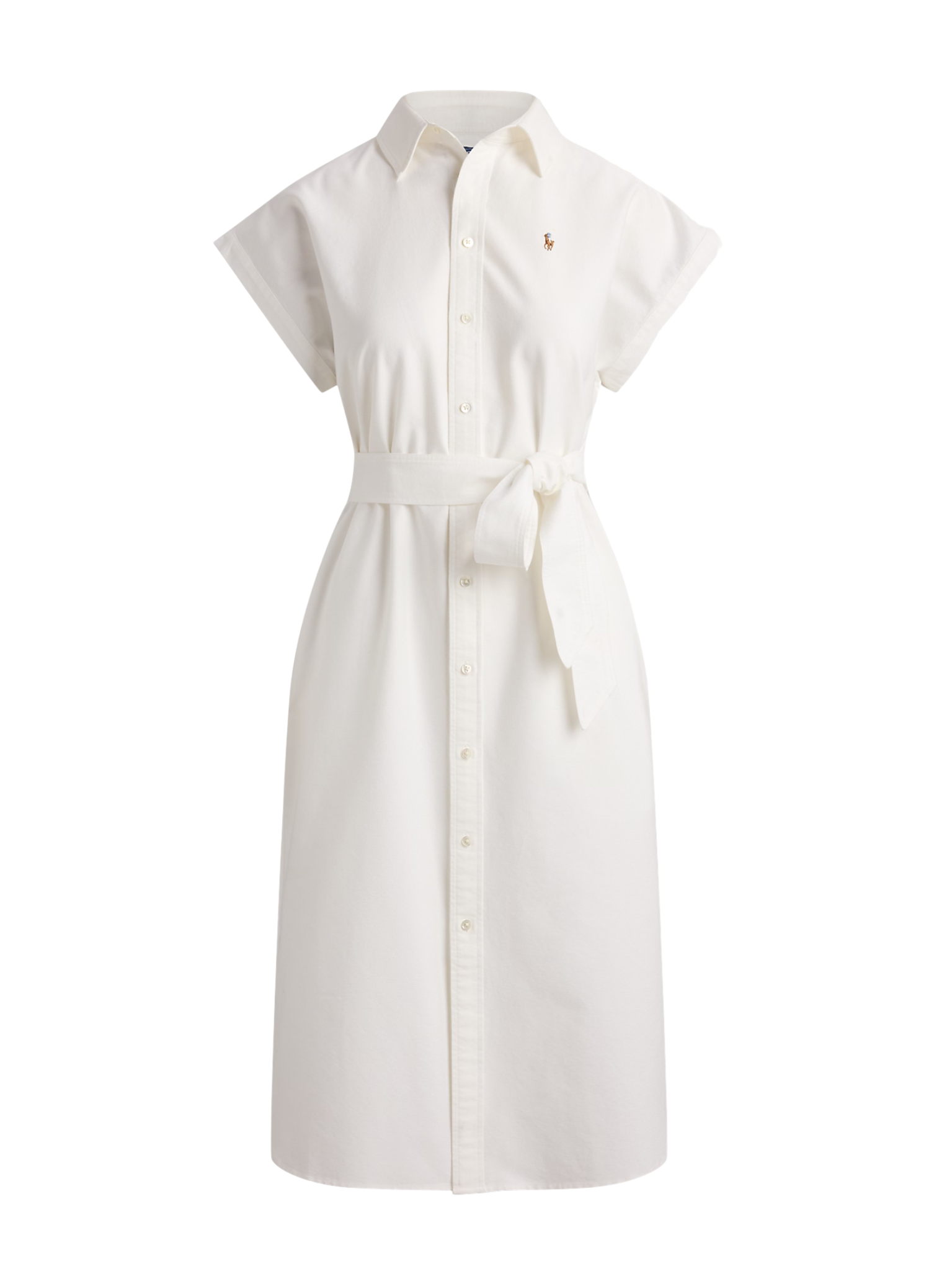 RALPH LAUREN WOMEN Belted Cotton Oxford Shirt Dress White
