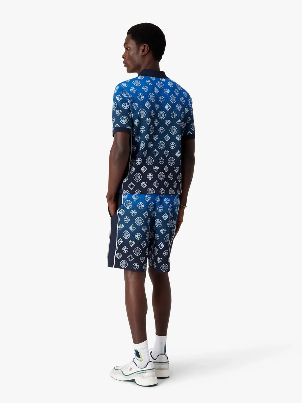 CASABLANCA Gradient Monogram Knitted Short Sleeve Polo Shirt Navy