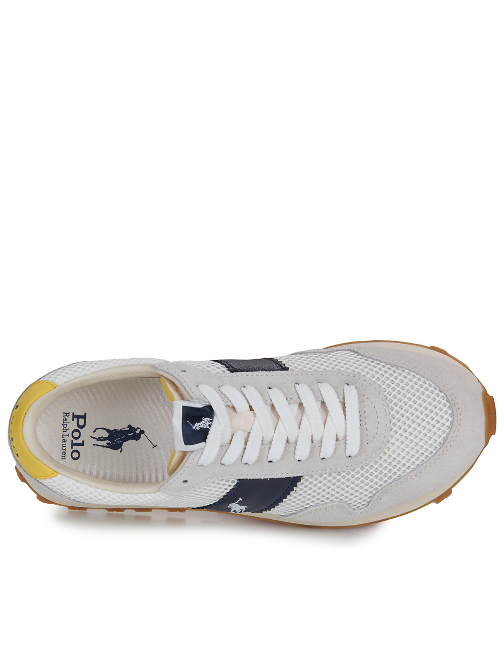 RALPH LAUREN PRL Trail 125 Suede & Mesh Sneakers Off White/Navy/Yellow
