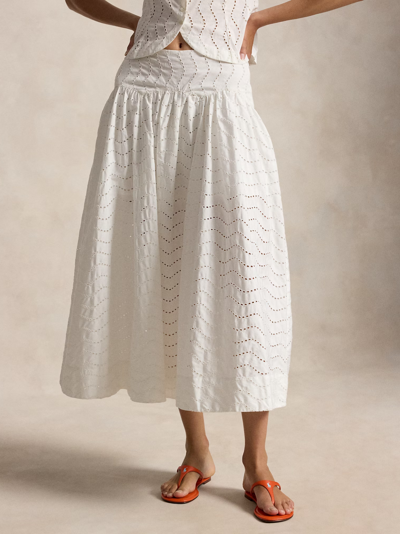 RALPH LAUREN WOMEN Cotton Eyelet Maxi Skirt White