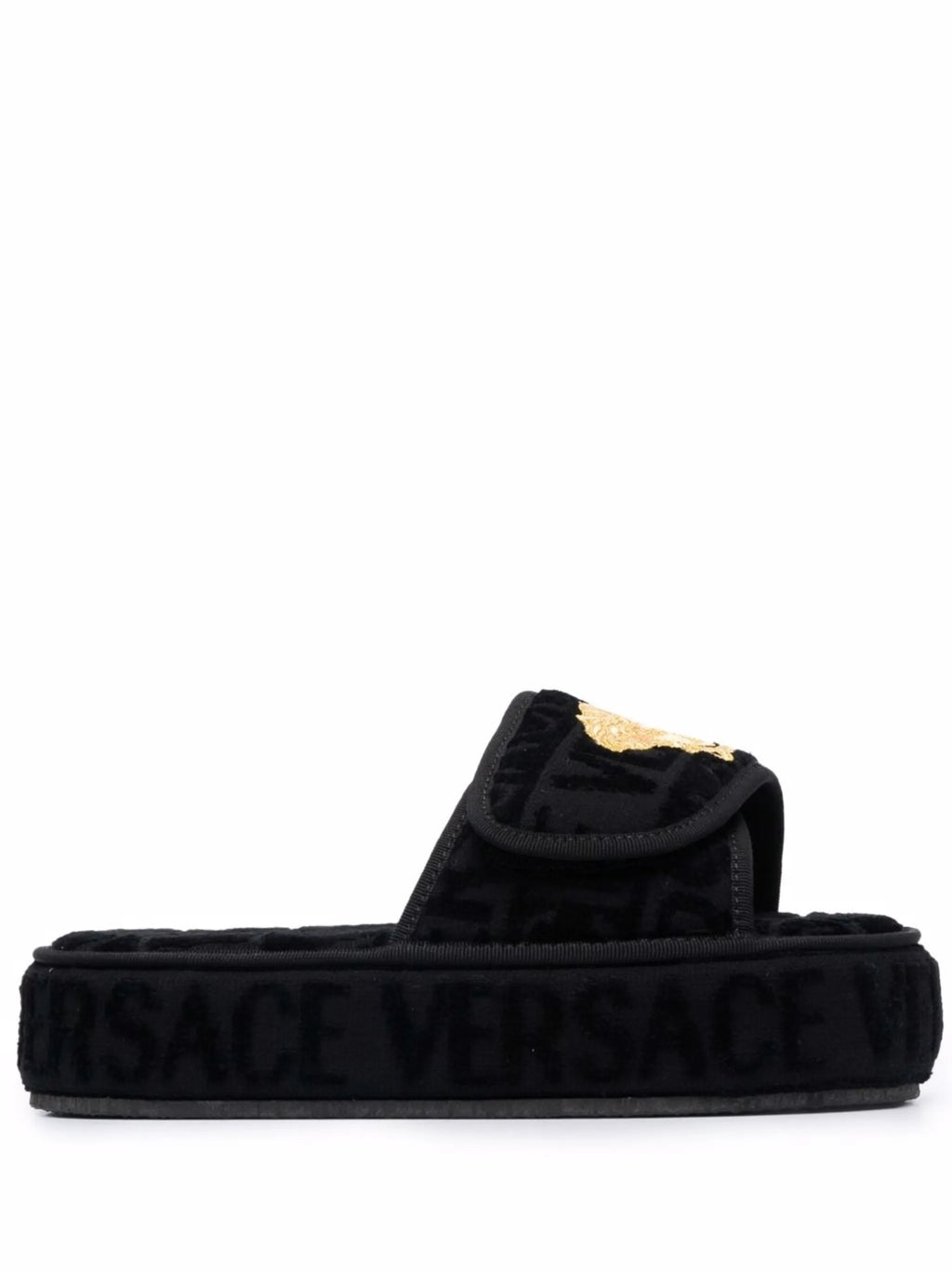 VERSACE Logo Monogram Platform Slides Black