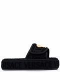 VERSACE Logo Monogram Platform Slides Black
