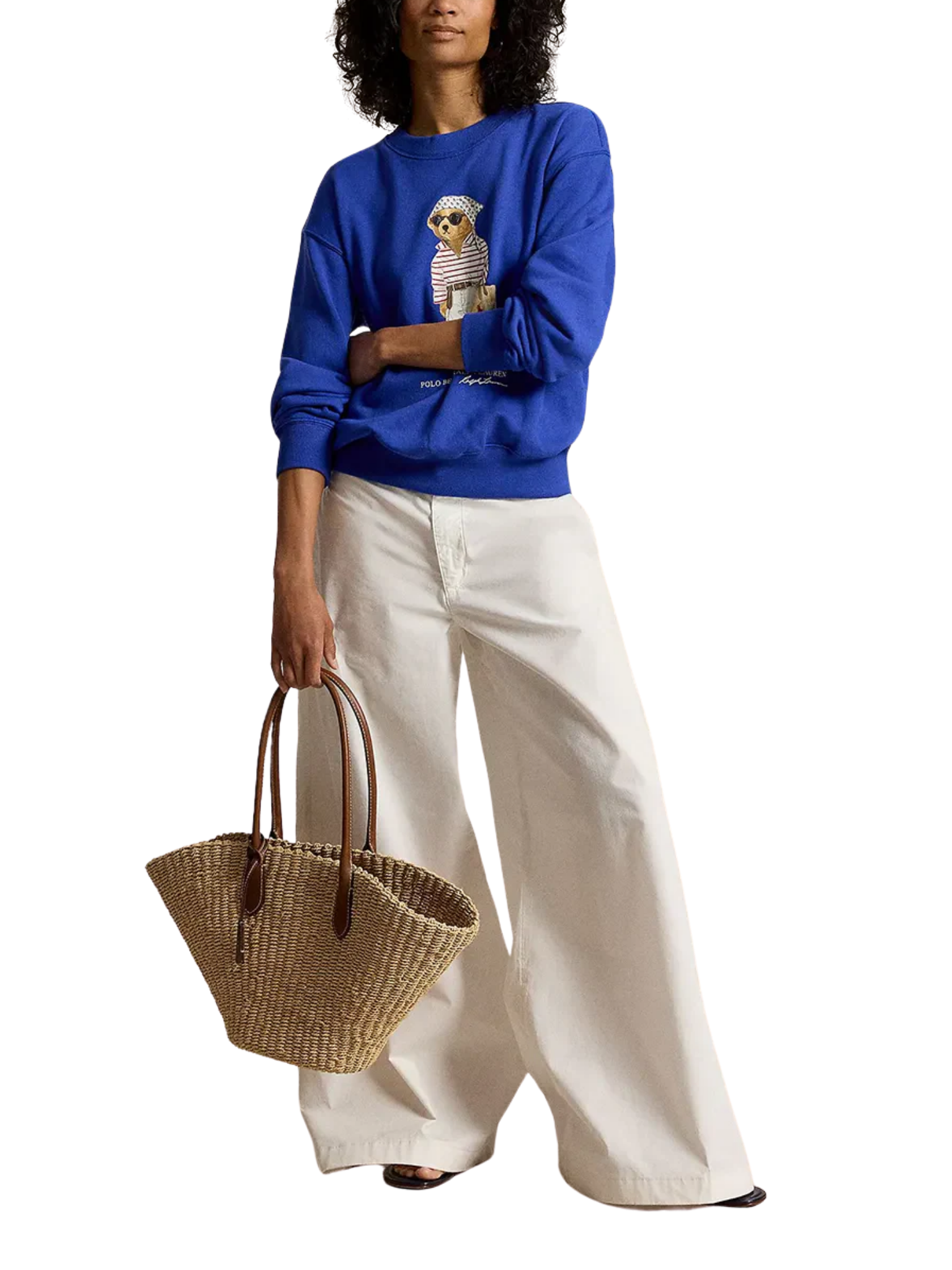 RALPH LAUREN WOMEN Polo Bear Lightweight Fleece Crewneck Gala Blue