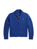 RALPH LAUREN WOMEN Wave-logo Cotton Zip Cardigan Sapphire Multi
