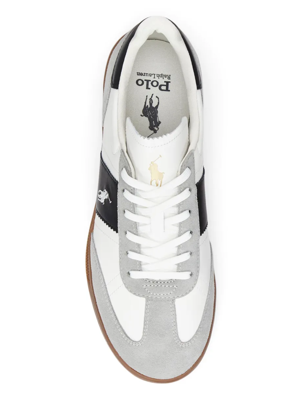 RALPH LAUREN Heritage Area Leather-Suede Sneakers White/Black/Soft Grey
