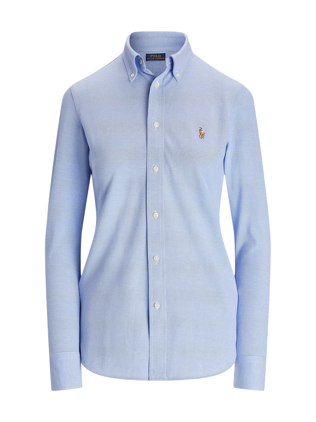RALPH LAUREN WOMEN Slim Fit Knit Cotton Oxford Shirt Blue