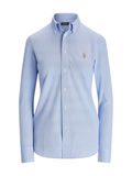 RALPH LAUREN WOMEN Slim Fit Knit Cotton Oxford Shirt Blue