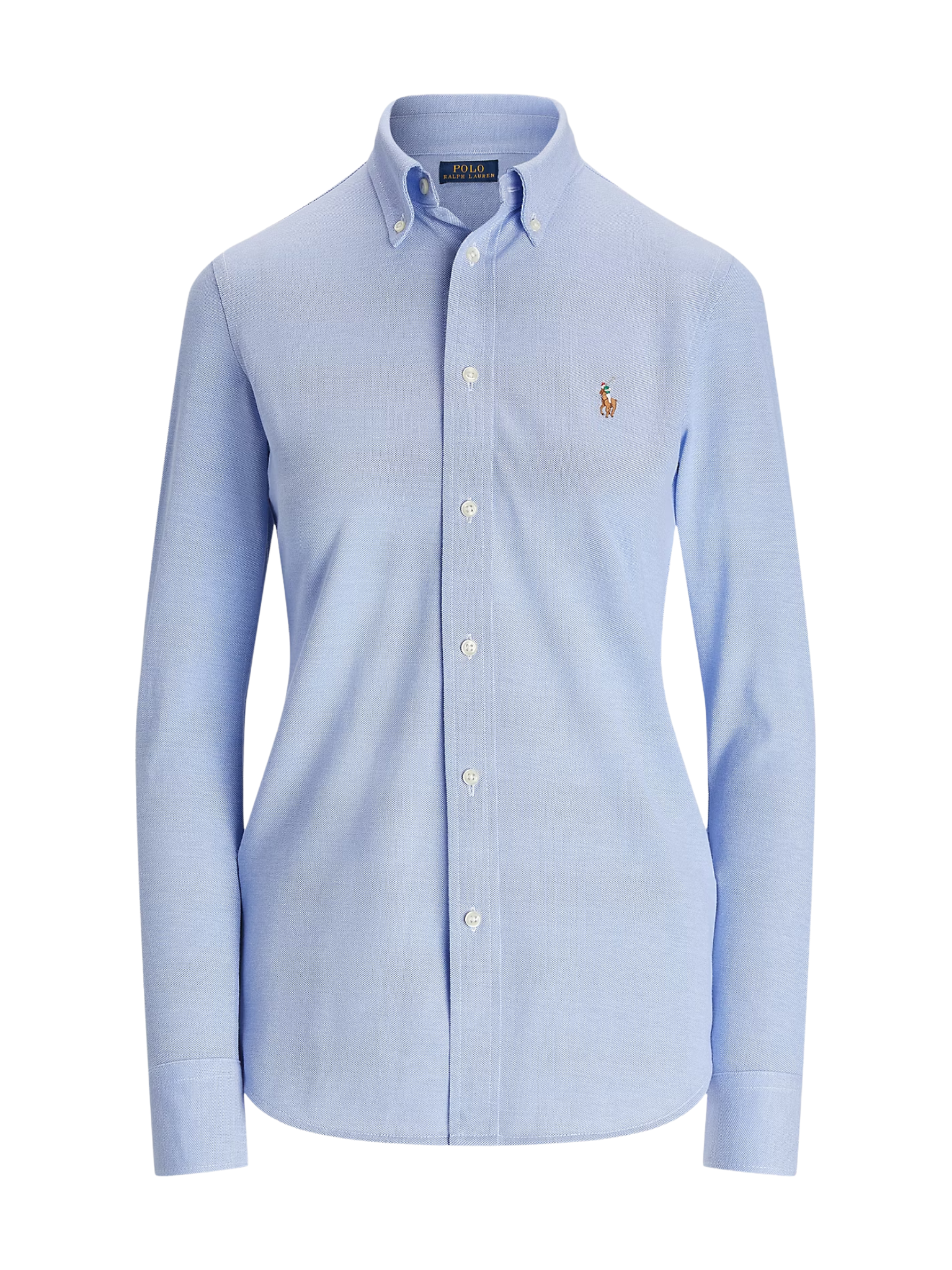 RALPH LAUREN WOMEN Slim Fit Knit Cotton Oxford Shirt Blue