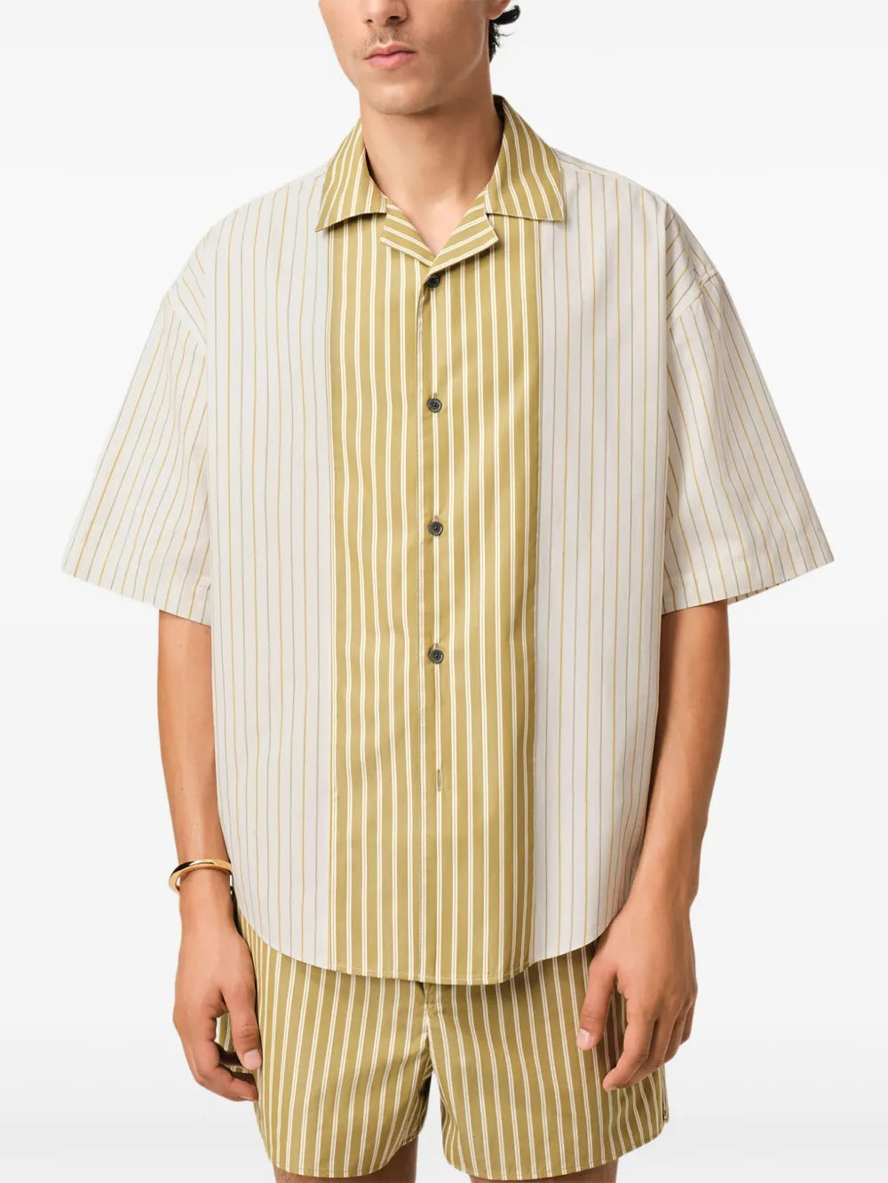 AMI ALEXANDRE MATTIUSSI Camp Collar Boxy Shirt White/Khaki