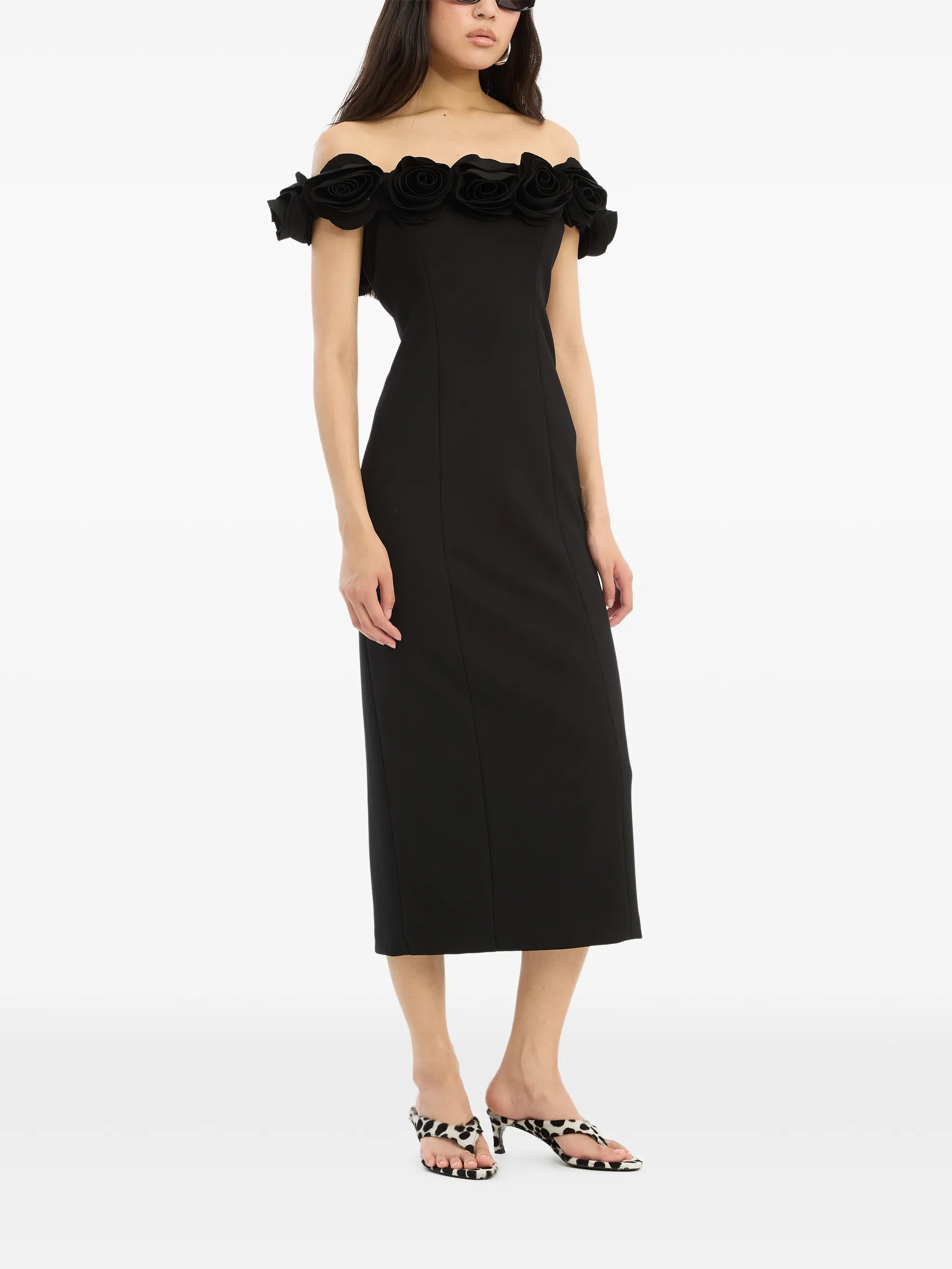 ROTATE BIRGER CHRISTENSEN WOMEN Crepe Midi Flower Dress Black
