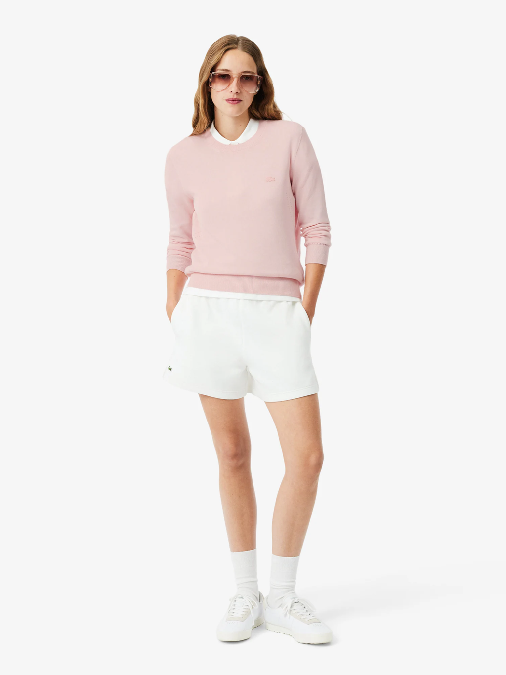 LACOSTE WOMEN 3D Knit Crew Neck Sweater Light Pink