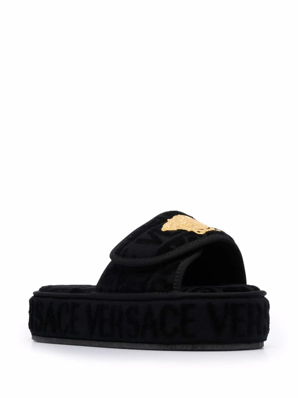 VERSACE Logo Monogram Platform Slides Black