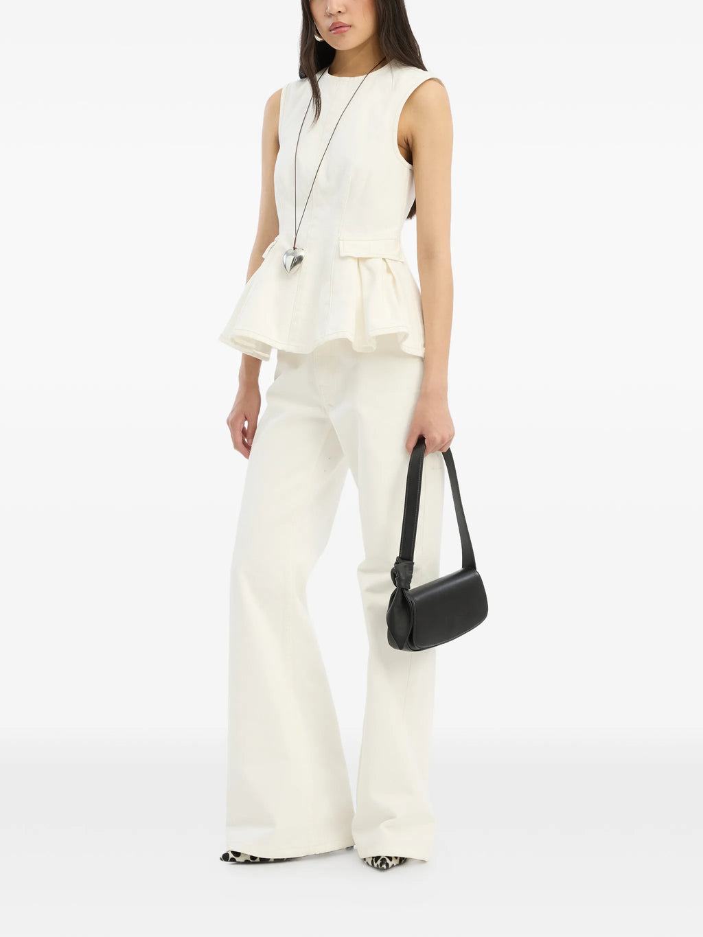 ROTATE BIRGER CHRISTENSEN WOMEN Peplum Denim Top White Denim