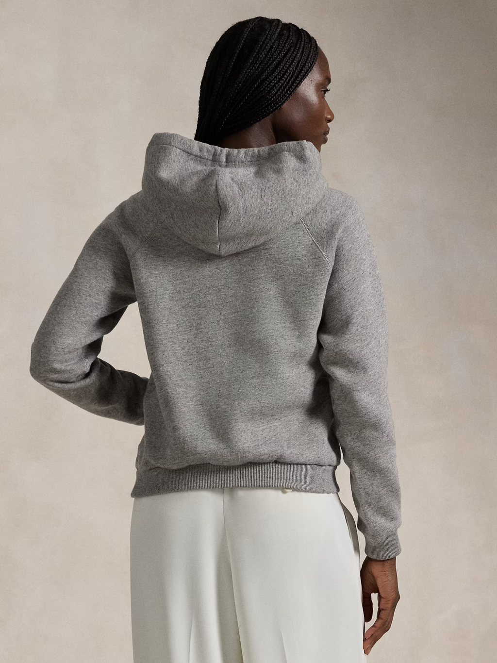 RALPH LAUREN WOMEN Shrunken Fit Fleece Hoodie Dark Vintage Heather