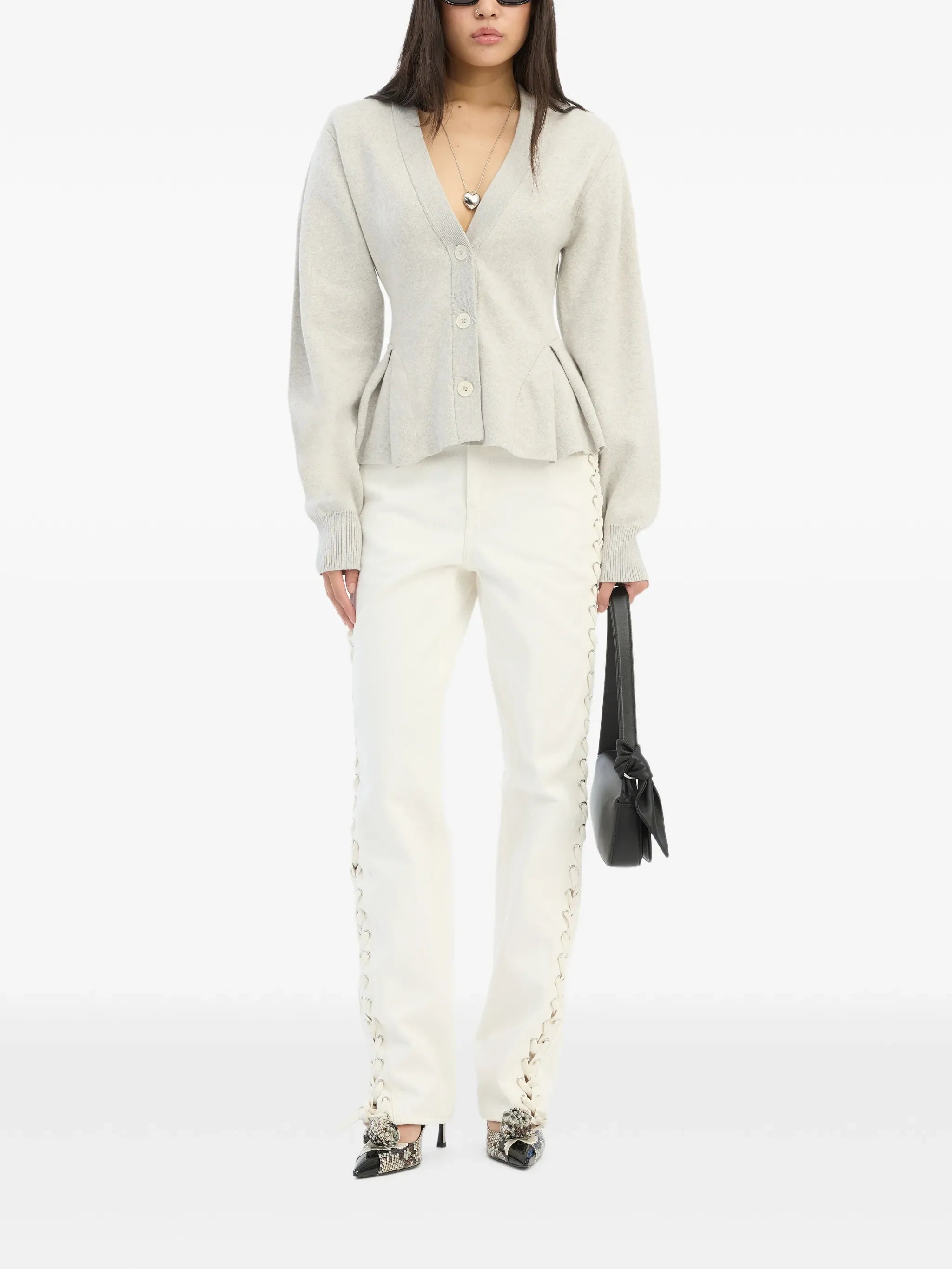 ROTATE BIRGER CHRISTENSEN WOMEN Loose Fit Laced Jeans White Denim