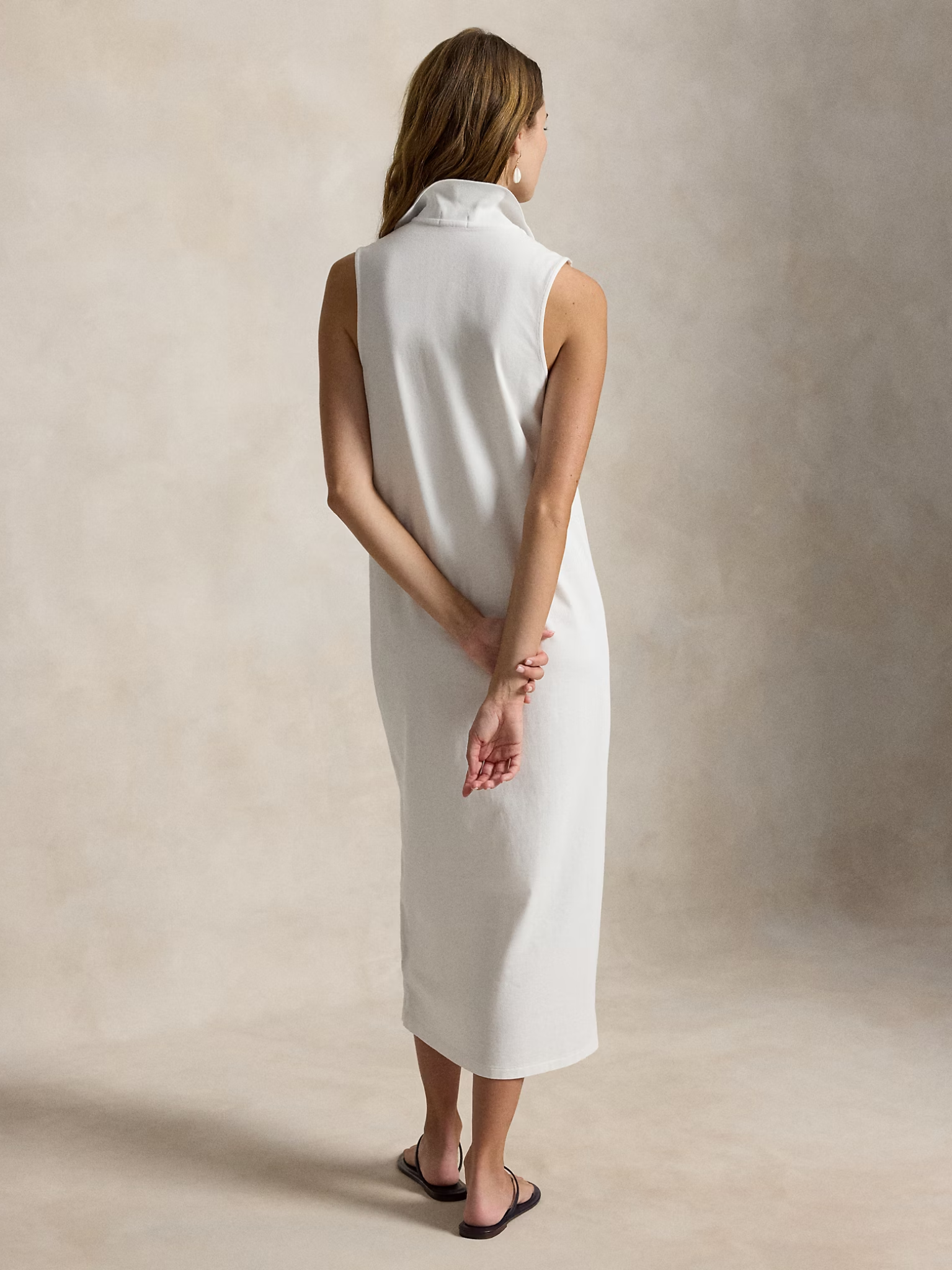 RALPH LAUREN WOMEN Stretch-Cotton Sleeveless Polo Dress White