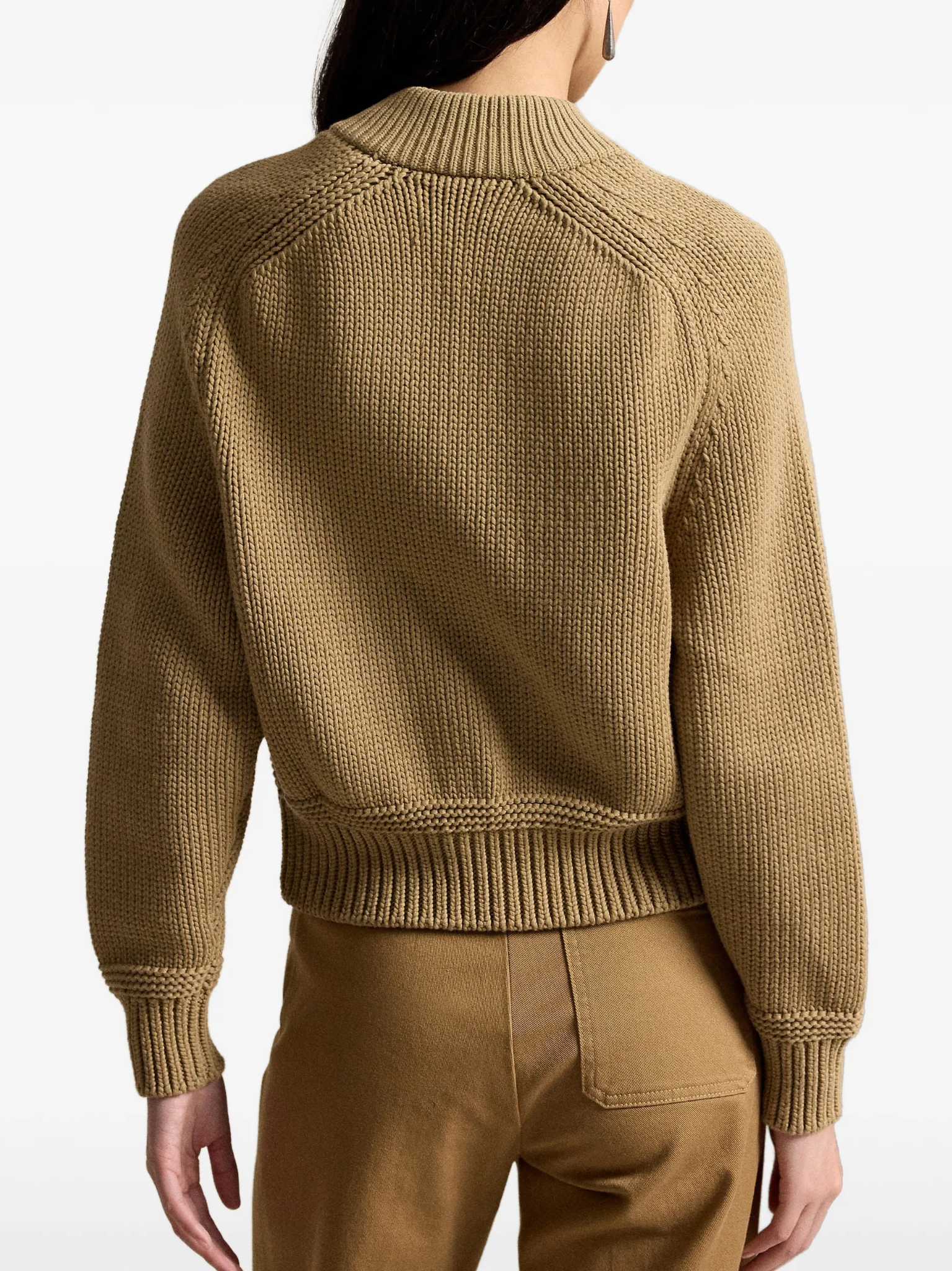 RALPH LAUREN WOMEN Cotton-blend Full-zip Sweater Desert Khaki