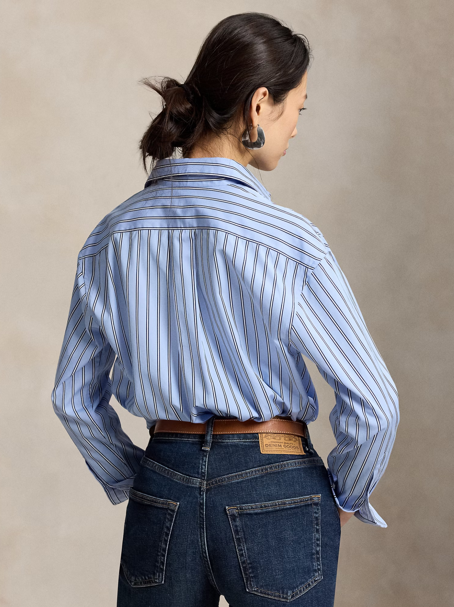 RALPH LAUREN WOMEN Relaxed Fit Striped Cotton Shirt Light Blue/White Multi