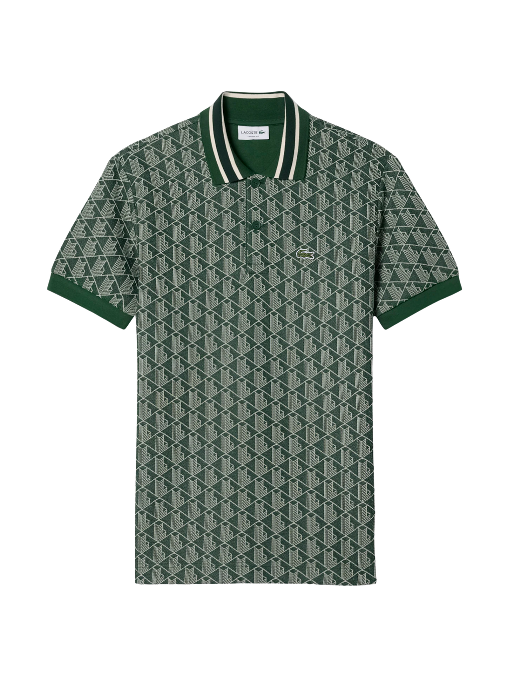 LACOSTE Classic Fit Monogram Jacquard Polo Shirt Green