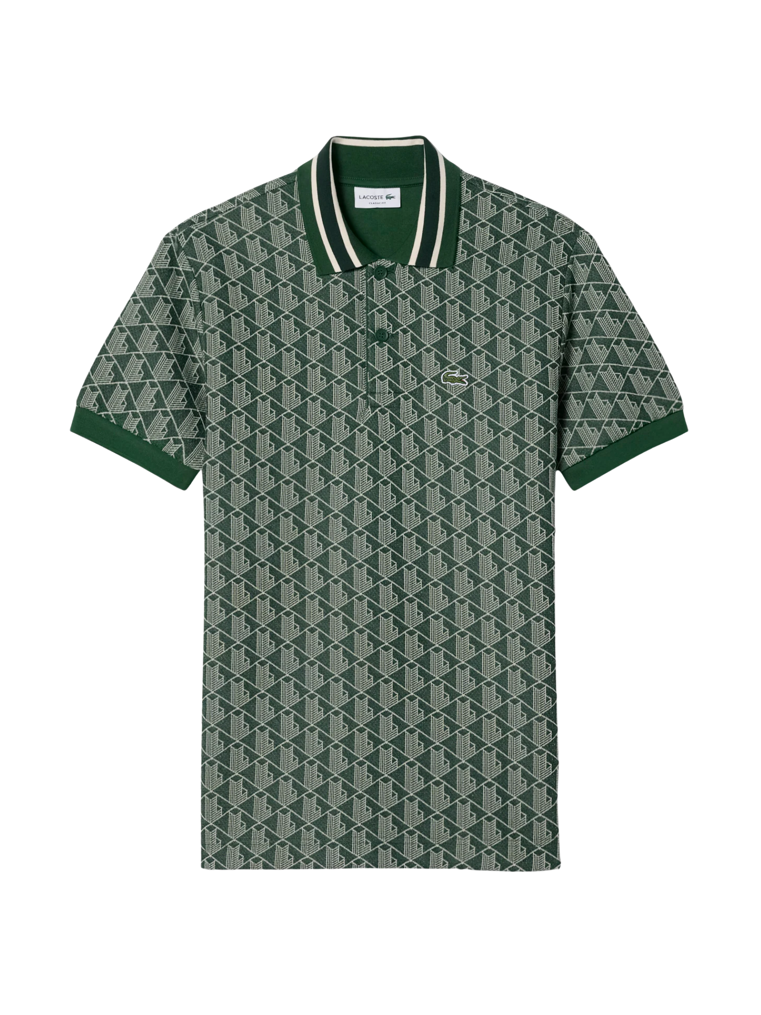 LACOSTE Classic Fit Monogram Jacquard Polo Shirt Green