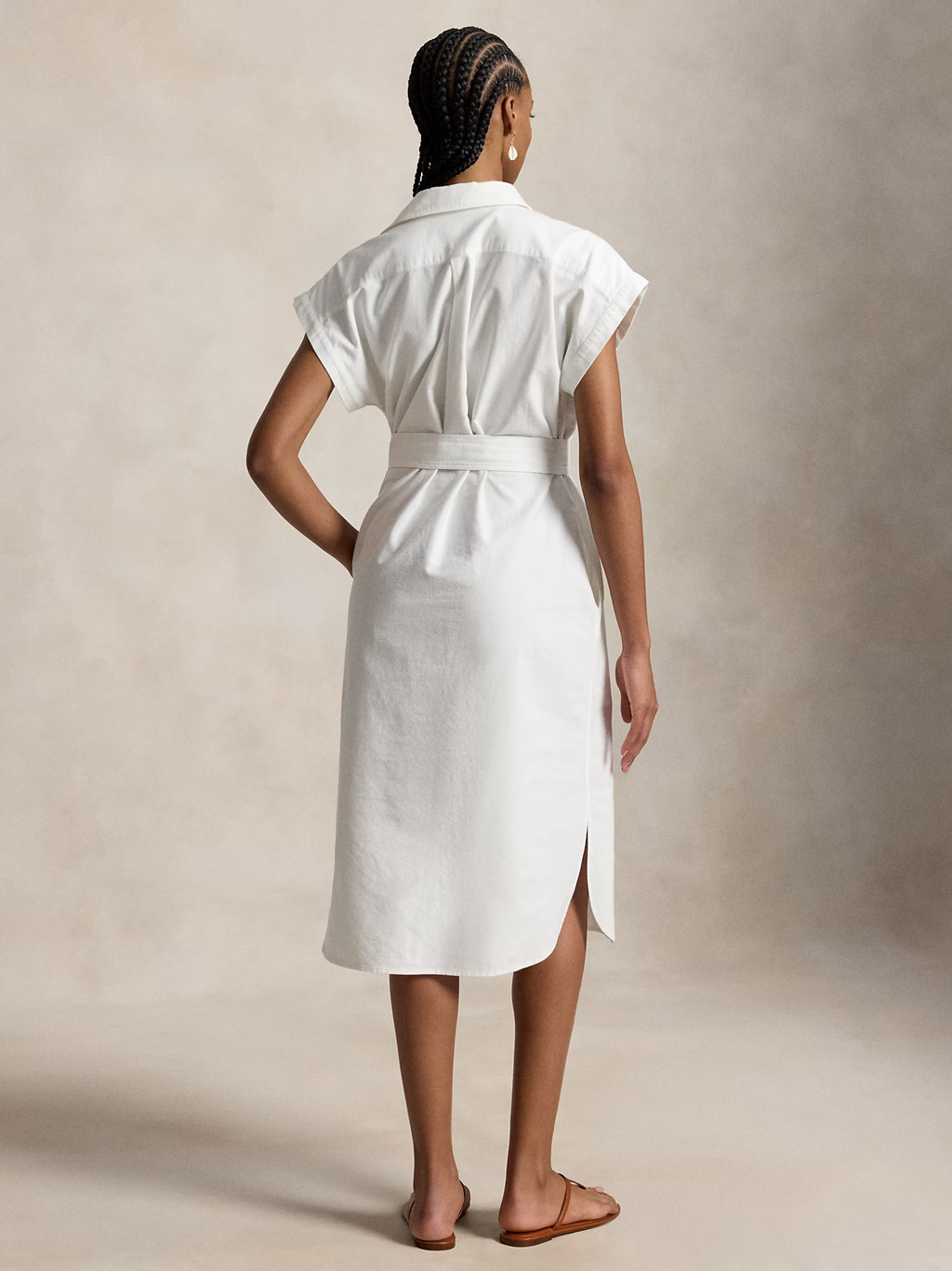 RALPH LAUREN WOMEN Belted Cotton Oxford Shirt Dress White