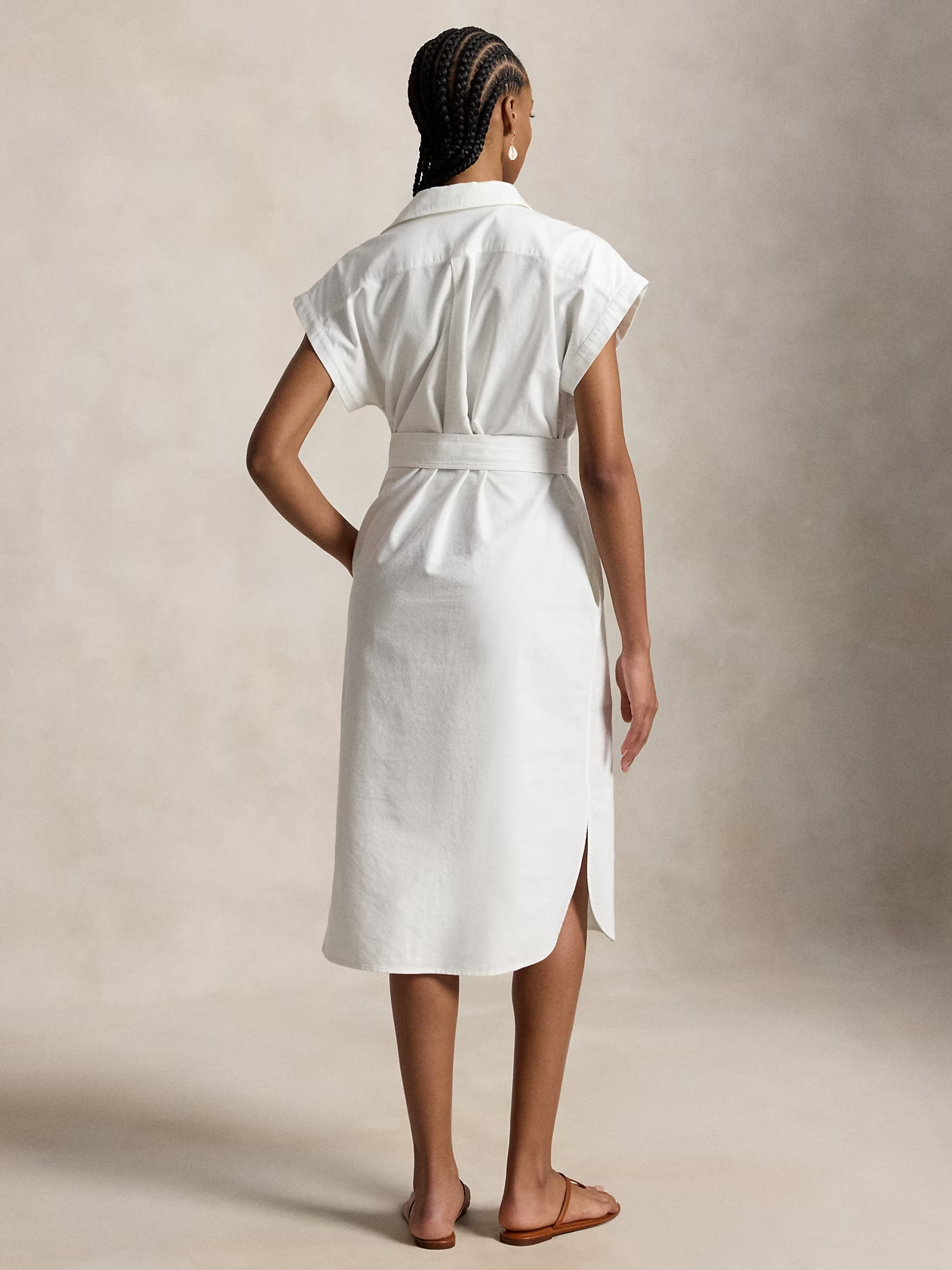 RALPH LAUREN WOMEN Belted Cotton Oxford Shirt Dress White