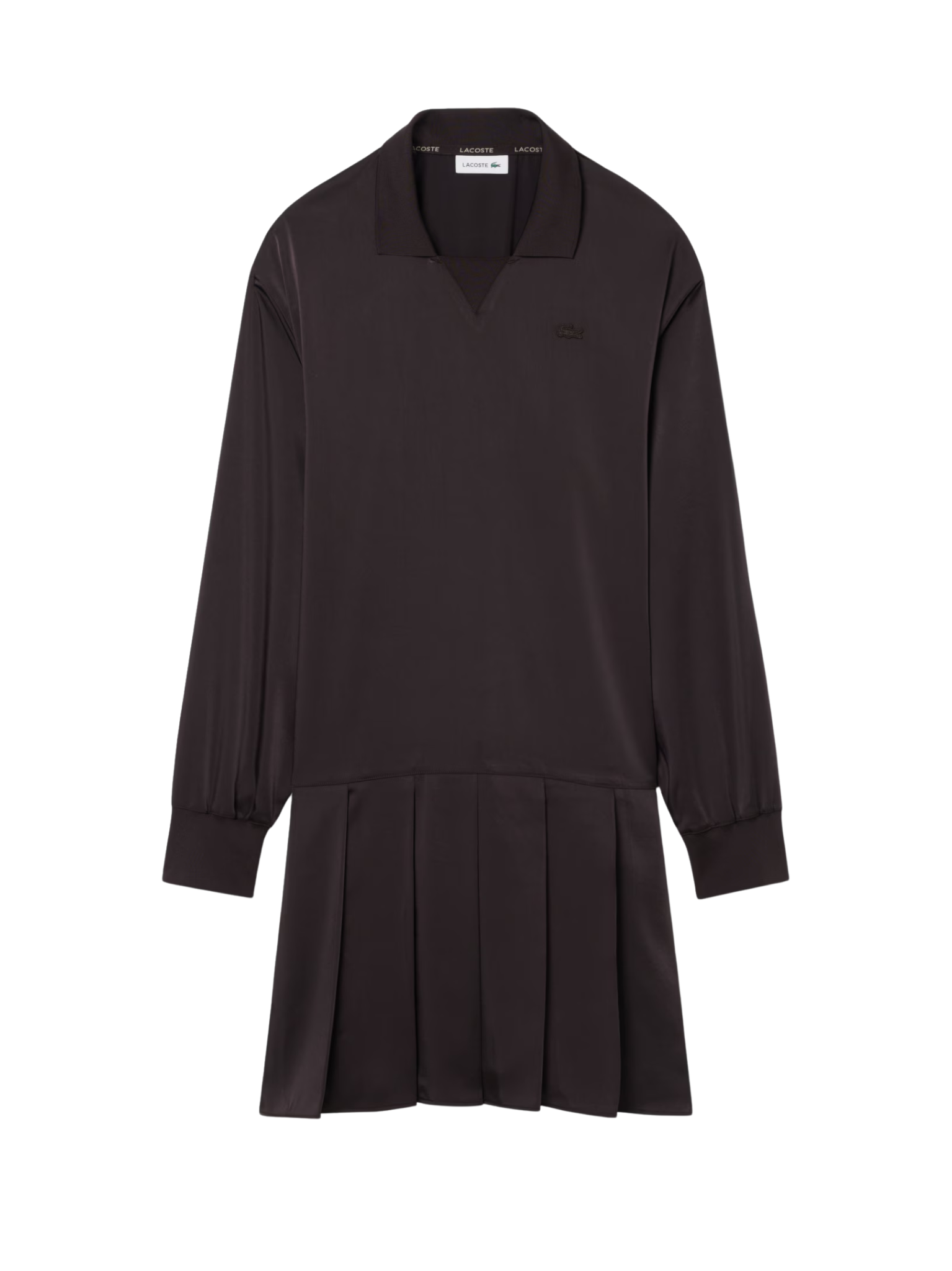 LACOSTE WOMEN Pleated Satin Polo Dress Brown