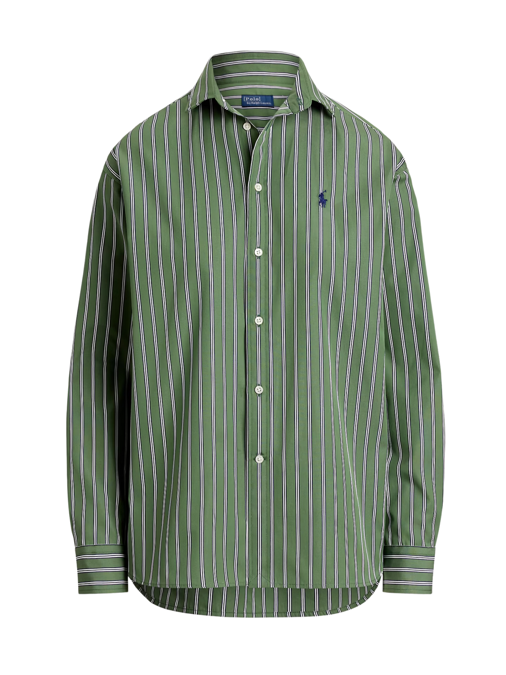 RALPH LAUREN WOMEN Relaxed Fit Striped Cotton Shirt Green/White Multi