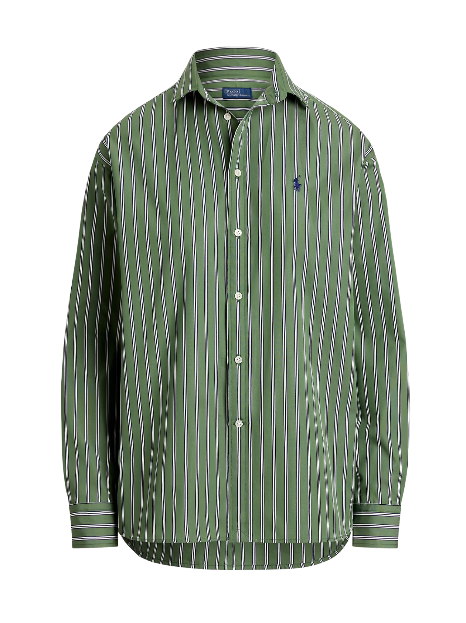 RALPH LAUREN WOMEN Relaxed Fit Striped Cotton Shirt Green/White Multi