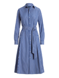 RALPH LAUREN WOMEN Belted Striped Cotton Shirt Dress Bright Navy/White
