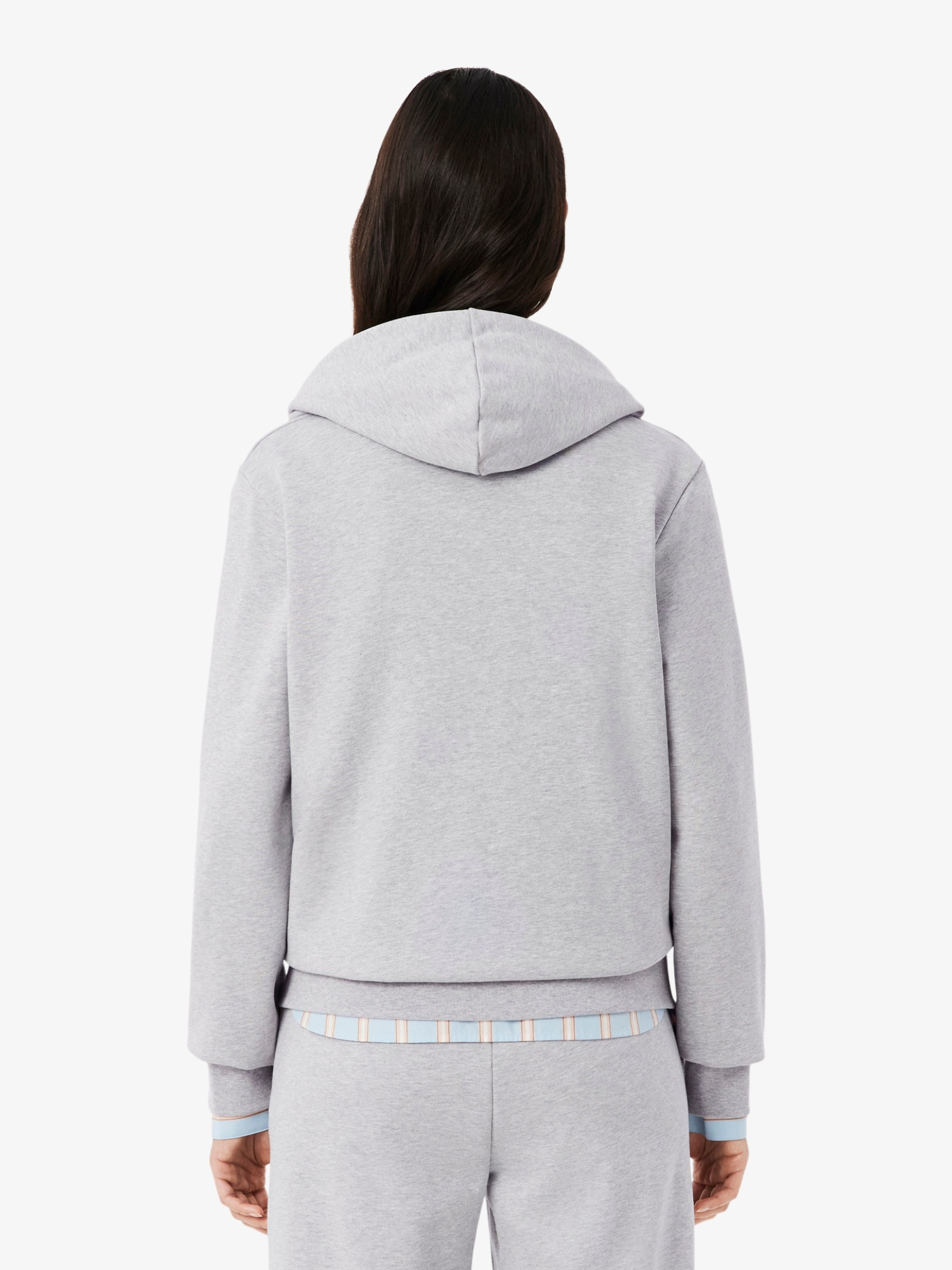 LACOSTE WOMEN Zipped Fleece Hoodie Light Grey