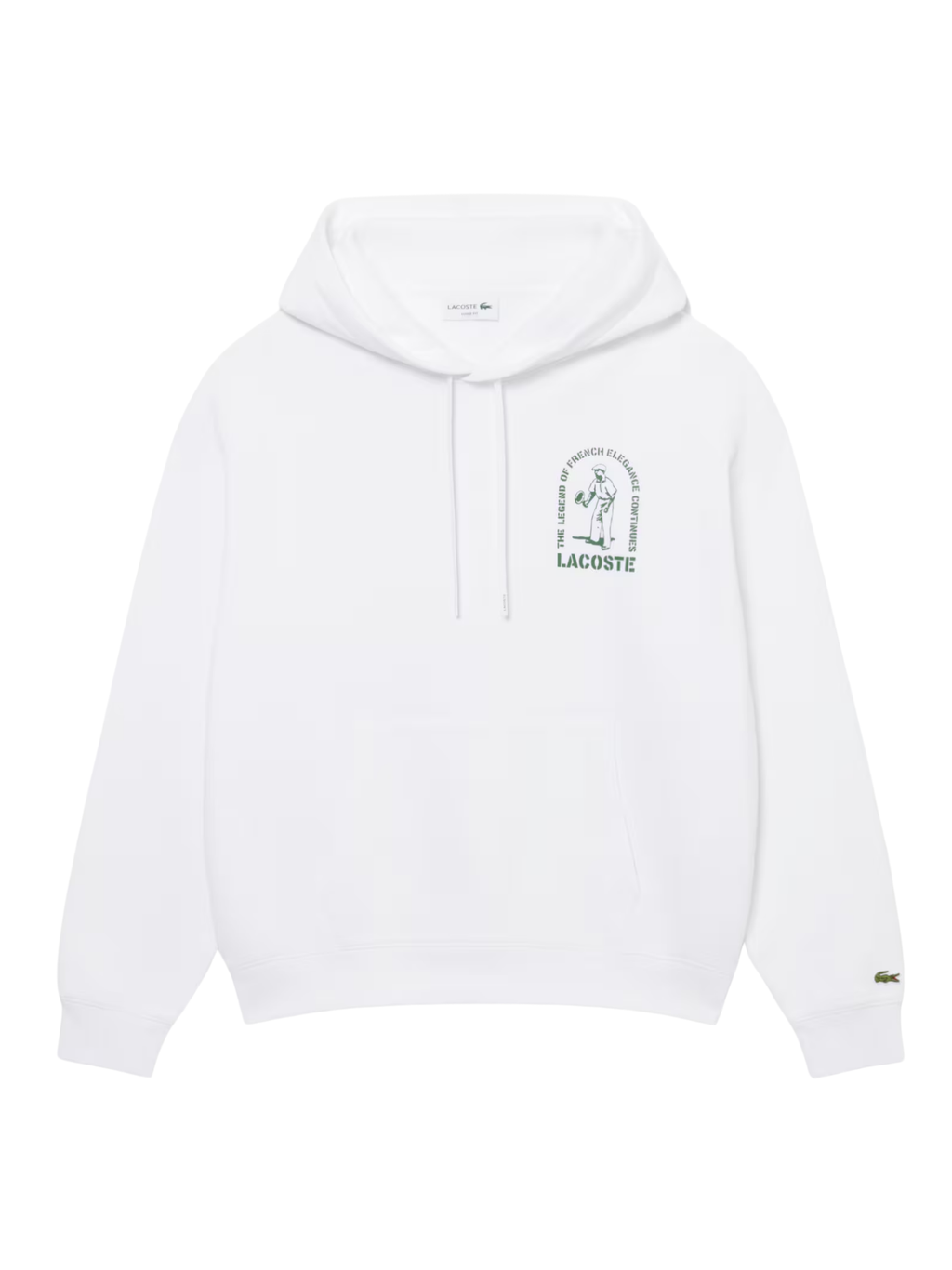 LACOSTE Loose Fit Printed Hoodie White