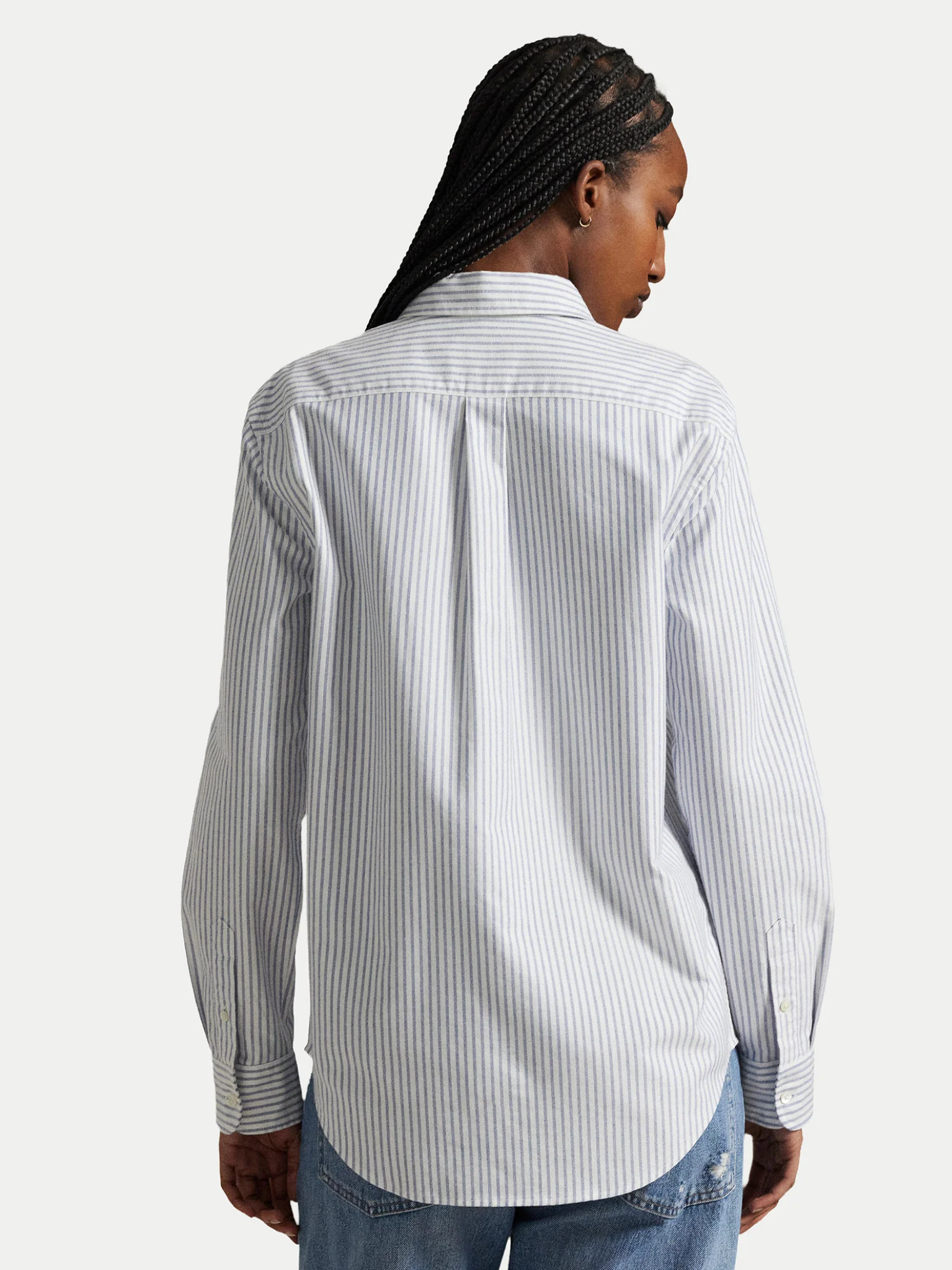 RALPH LAUREN WOMEN Classic Fit Striped Oxford Shirt White/Heritage Royal