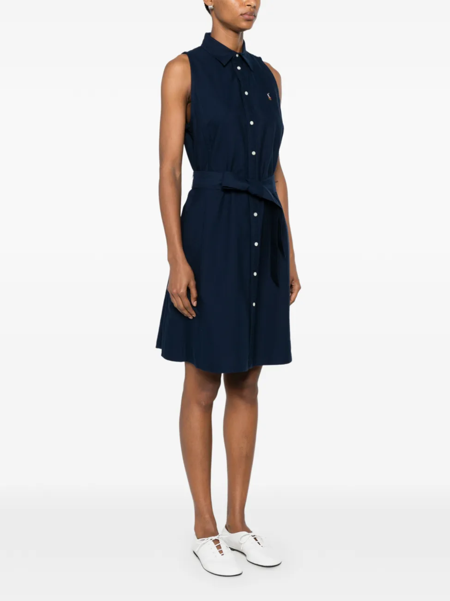 RALPH LAUREN WOMEN Belted Sleeveless Shirt Mini Dress Navy