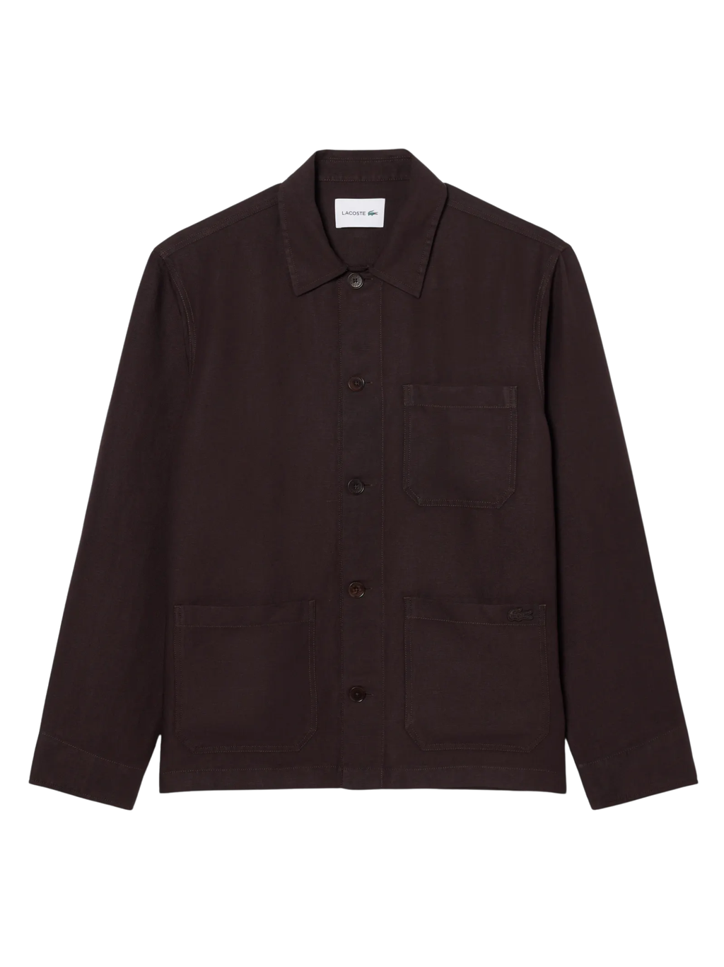 LACOSTE Linen Blend Overshirt Brown