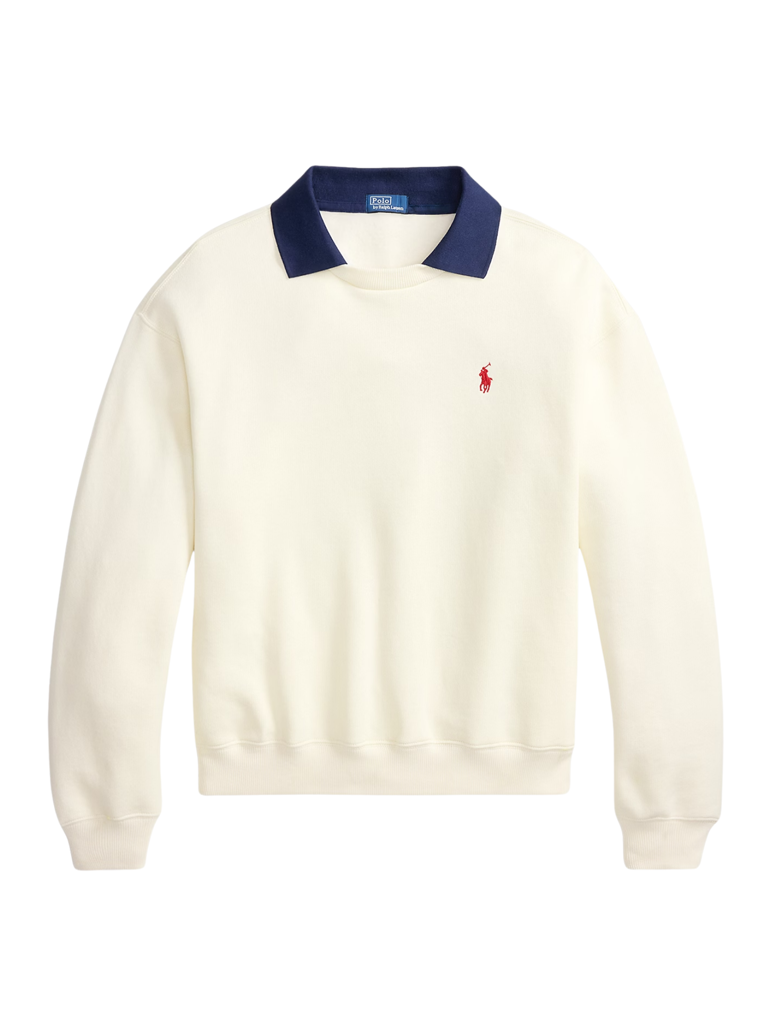 RALPH LAUREN WOMEN Polo-Collar Fleece Crewneck Warm White
