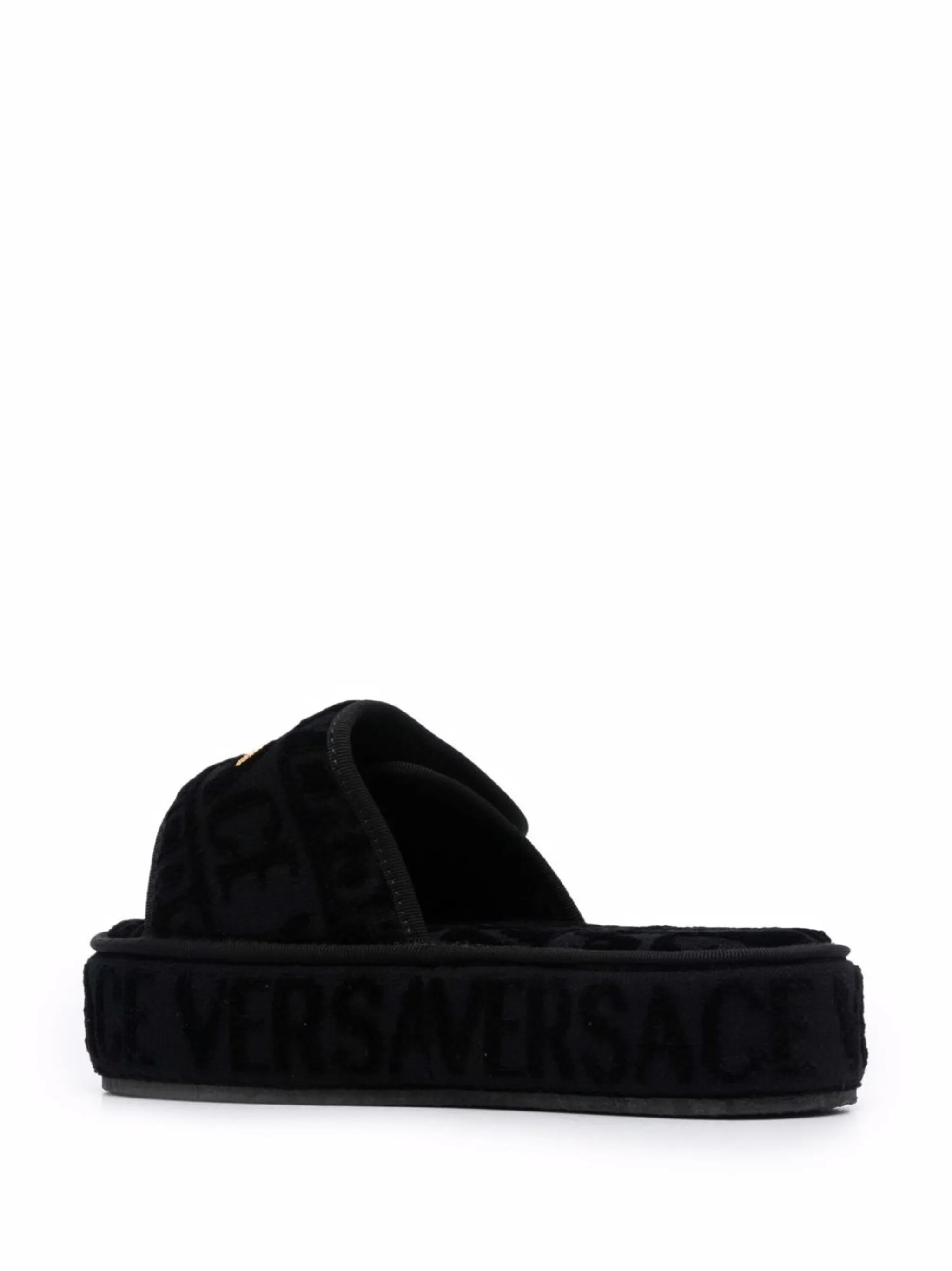 VERSACE Logo Monogram Platform Slides Black