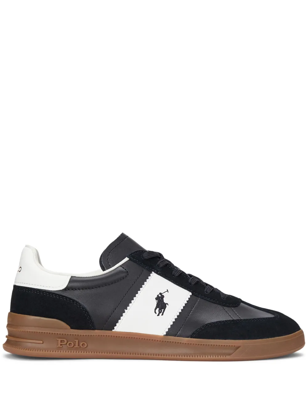 RALPH LAUREN Heritage Area Leather-Suede Sneakers Black/White